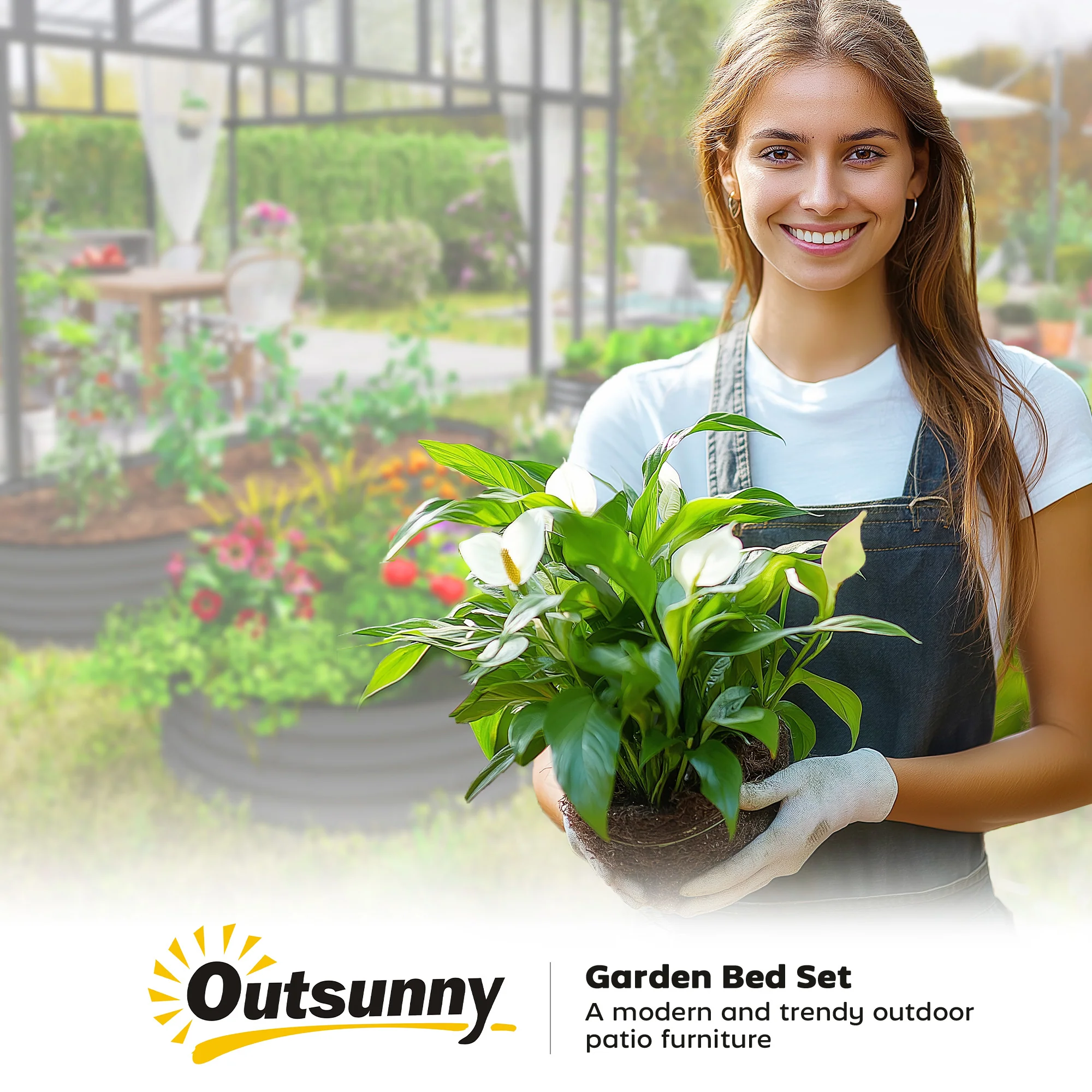 Outsunny Set Of 2 Raised Beds For Garden With Metal Plant Stakes, Dark Grey - Image 9