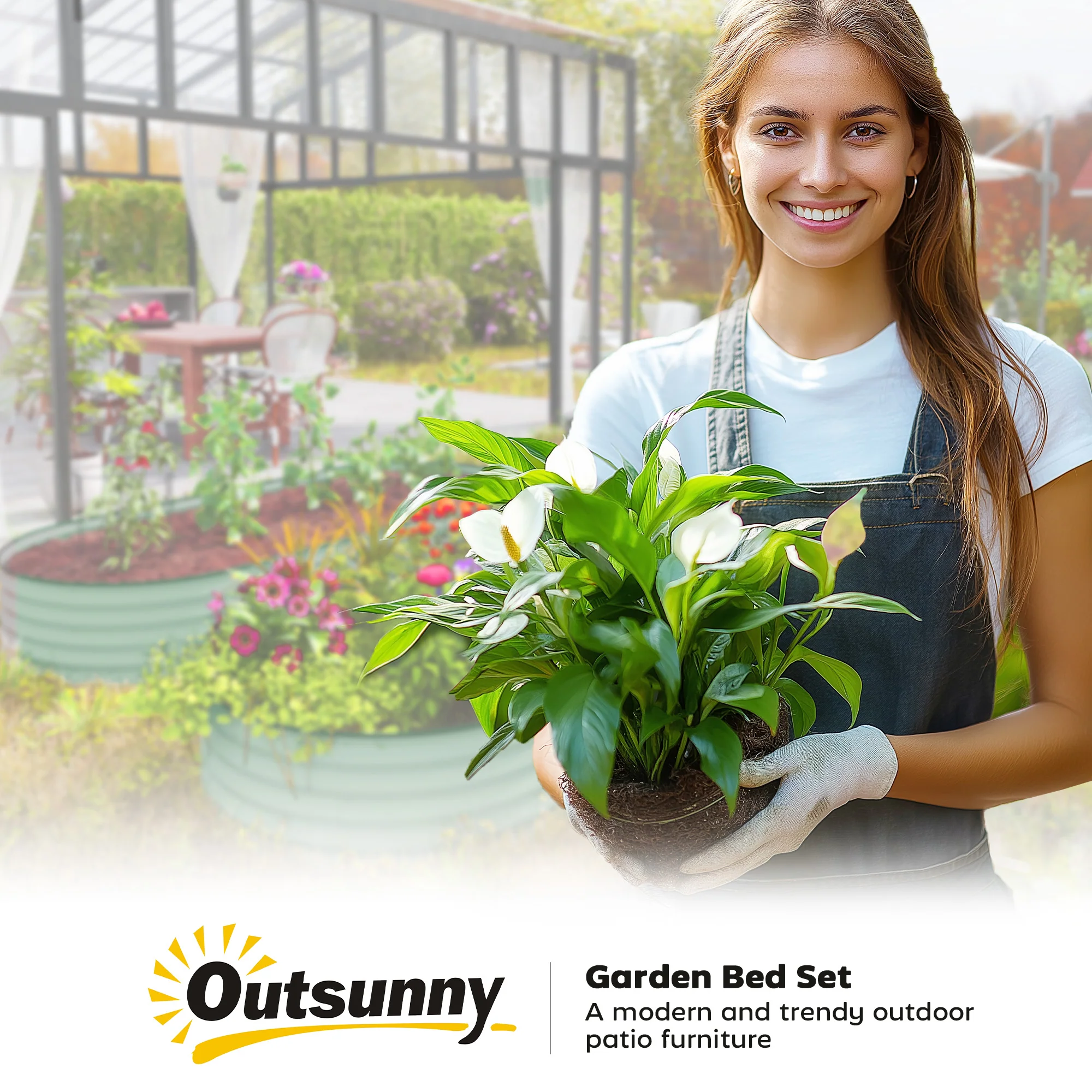 Outsunny Set of 2 Raised Beds for Garden with Metal Plant Stakes, Green - Image 9