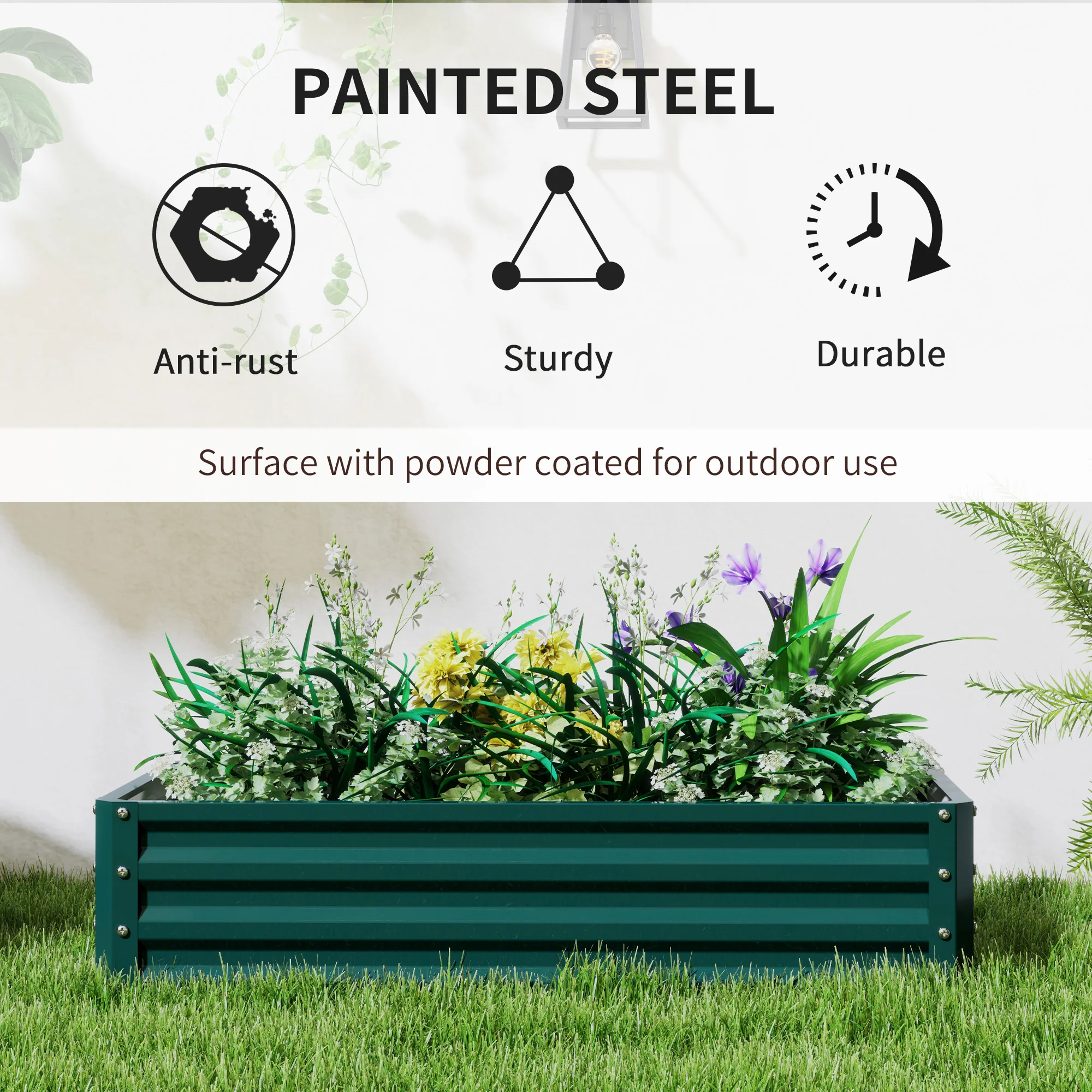 Outsunny Set of 2 Raised Garden Bed Elevated Planter Box for Flowers Green - Image 4