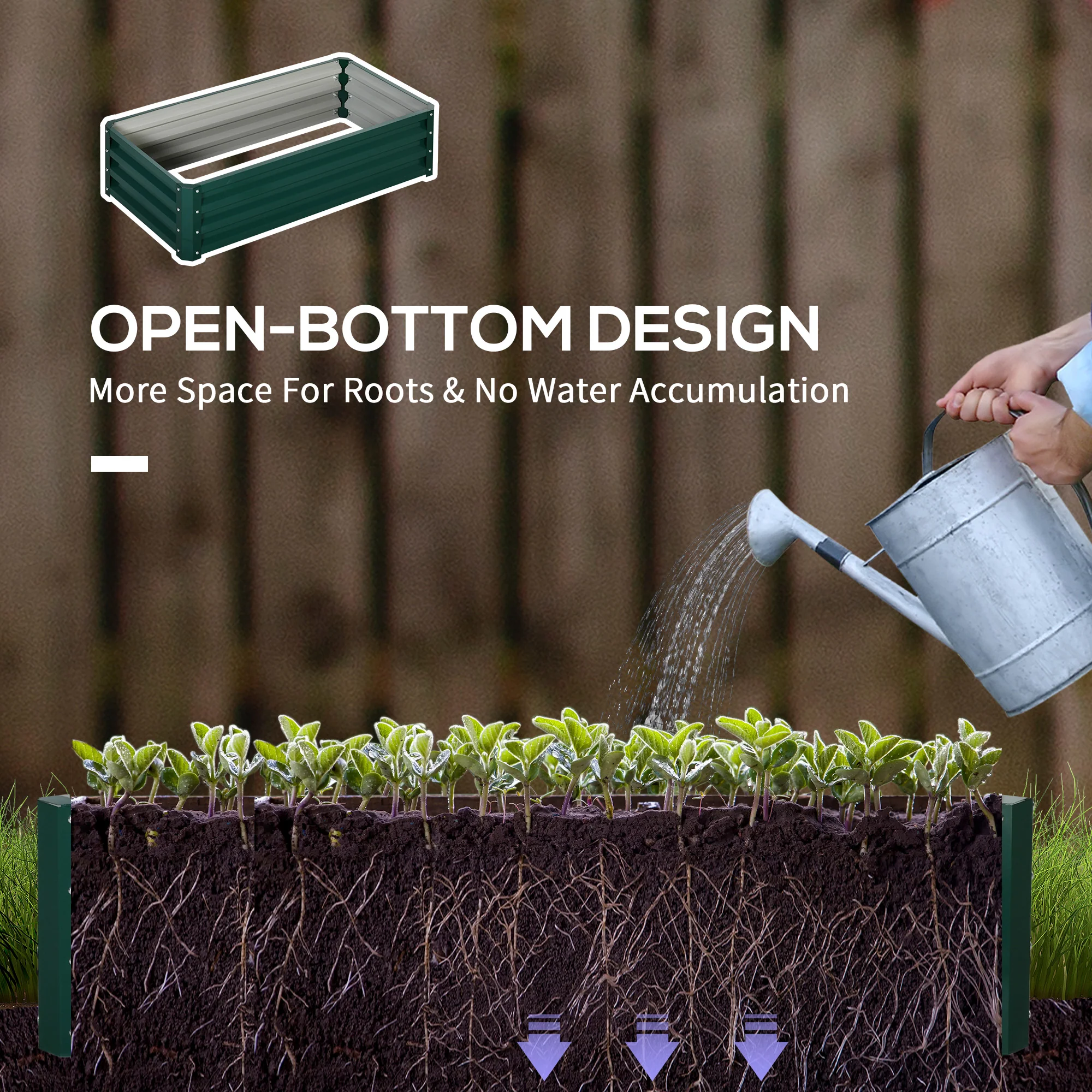 Outsunny Set of 2 Raised Garden Bed Elevated Planter Box for Flowers Green - Image 5