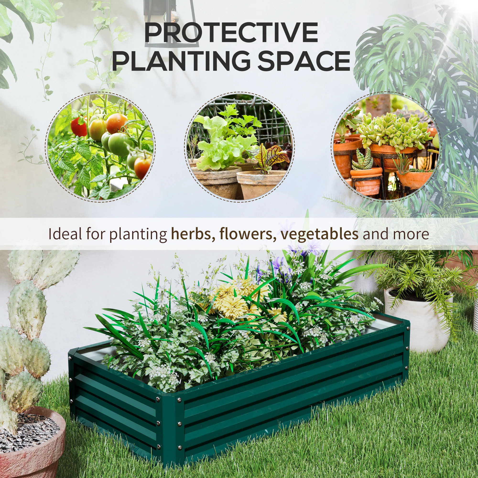 Outsunny Set of 2 Raised Garden Bed Elevated Planter Box for Flowers Green - Image 6
