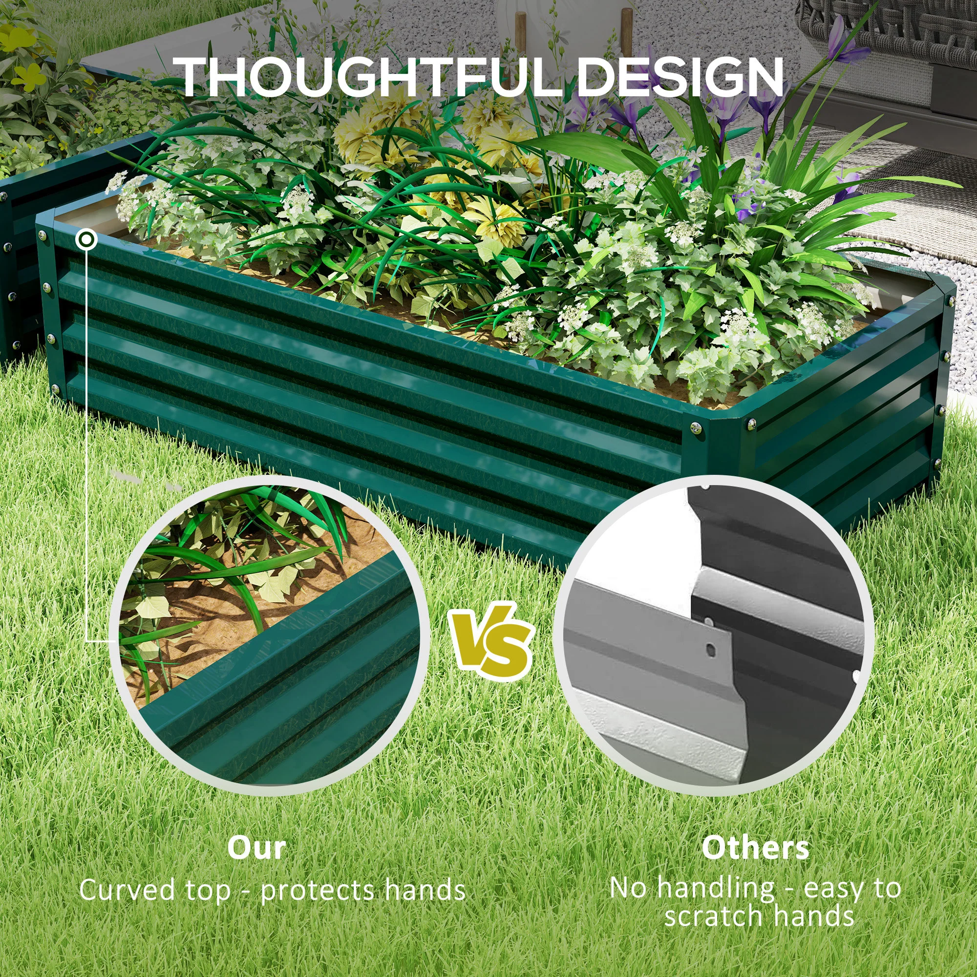 Outsunny Set of 2 Raised Garden Bed Elevated Planter Box for Flowers Green - Image 7