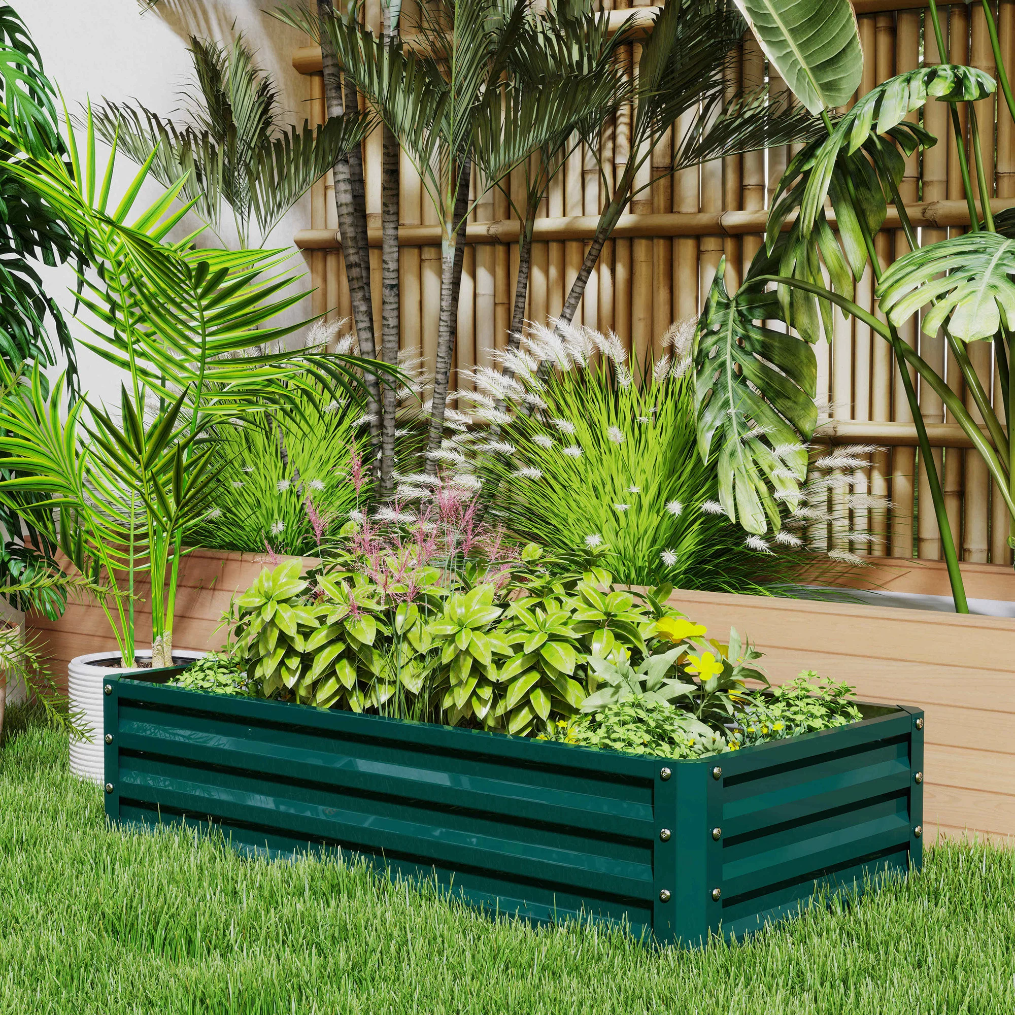 Outsunny Set of 2 Raised Garden Bed Elevated Planter Box for Flowers Green - Image 8