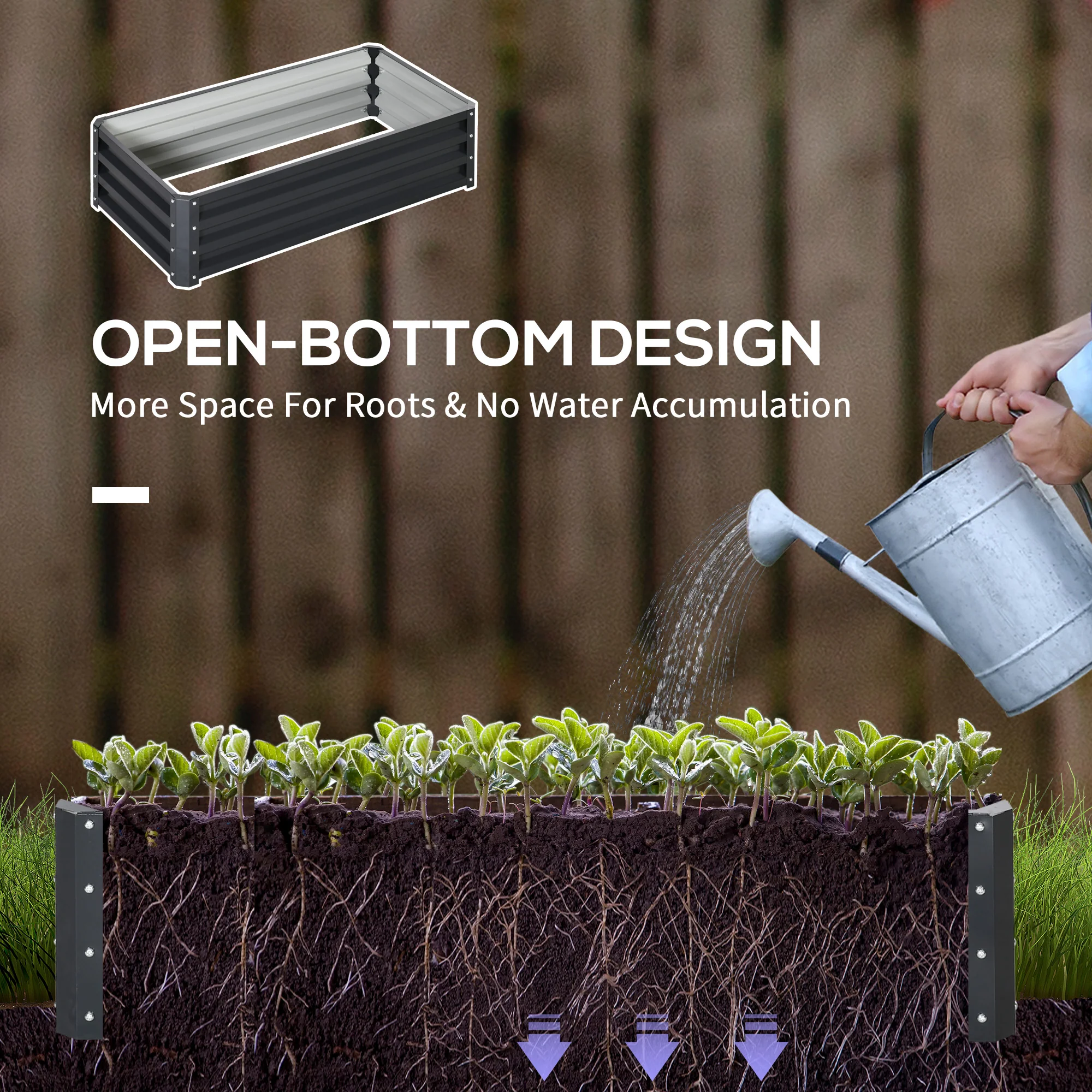 Outsunny Set of 2 Raised Garden Bed Elevated Planter Box for Flowers Grey - Image 5