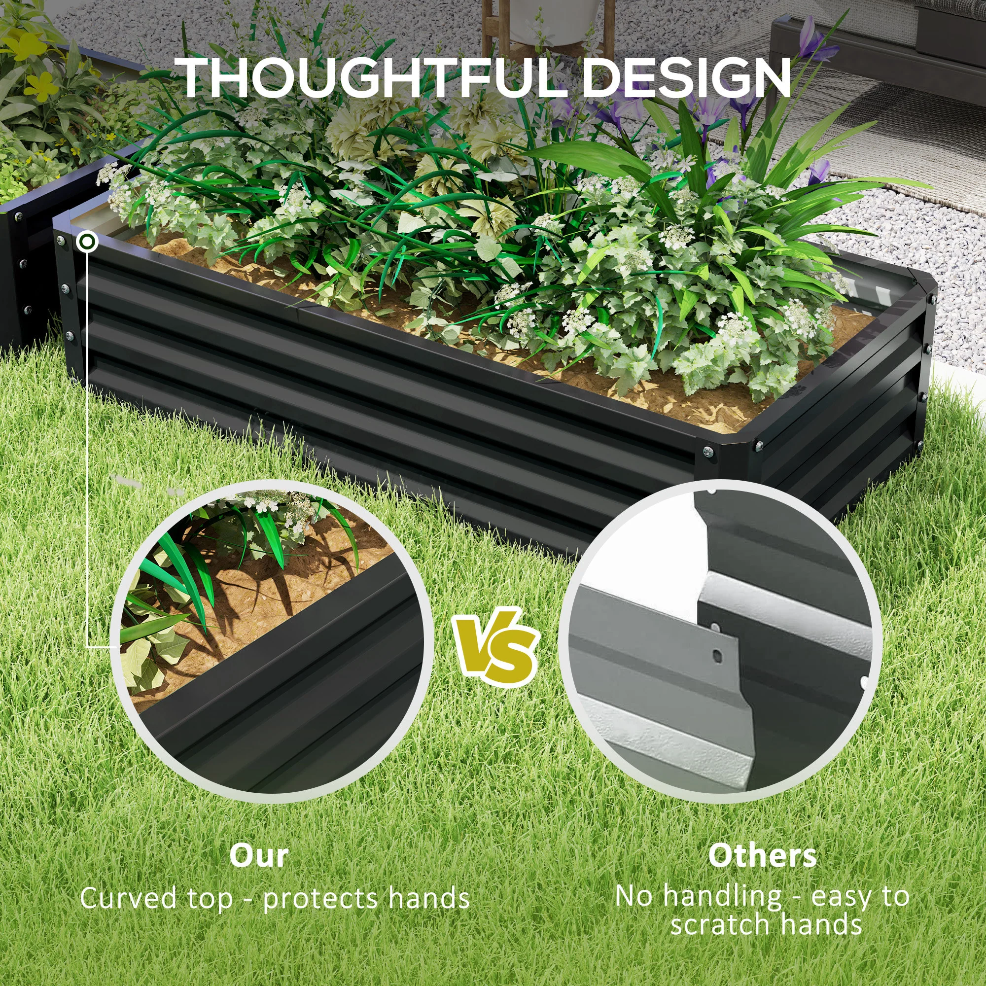 Outsunny Set of 2 Raised Garden Bed Elevated Planter Box for Flowers Grey - Image 7