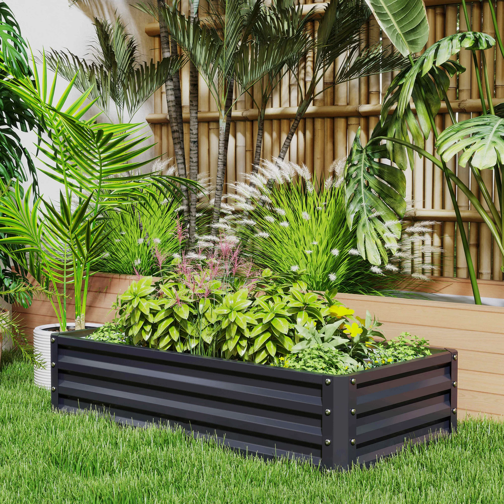 Outsunny Set of 2 Raised Garden Bed Elevated Planter Box for Flowers Grey - Image 8