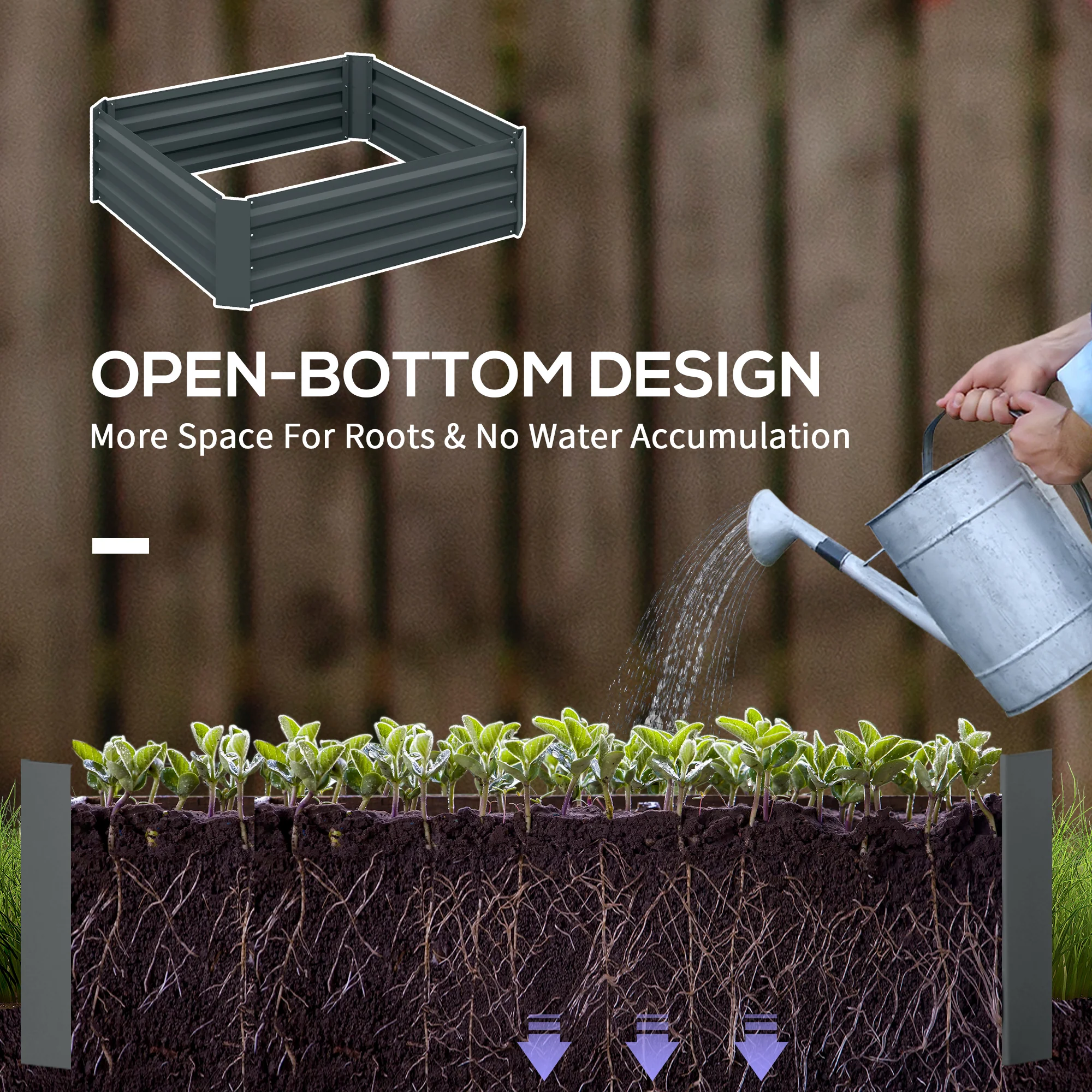 Outsunny Set of 2 Raised Garden Bed Galvanised Planter Box Easy Setup Dark Grey - Image 3