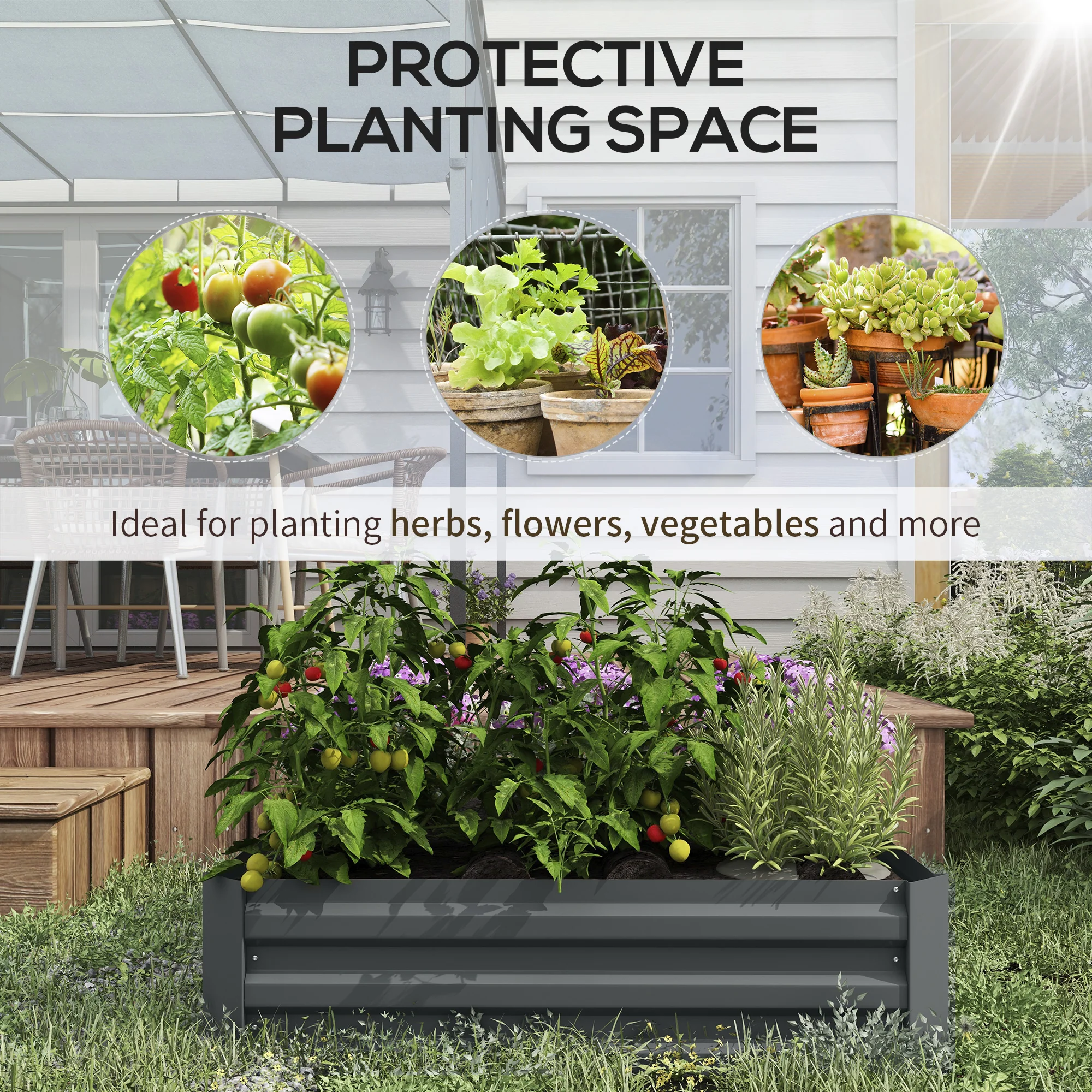 Outsunny Set of 2 Raised Garden Bed Galvanised Planter Box Easy Setup Dark Grey - Image 4