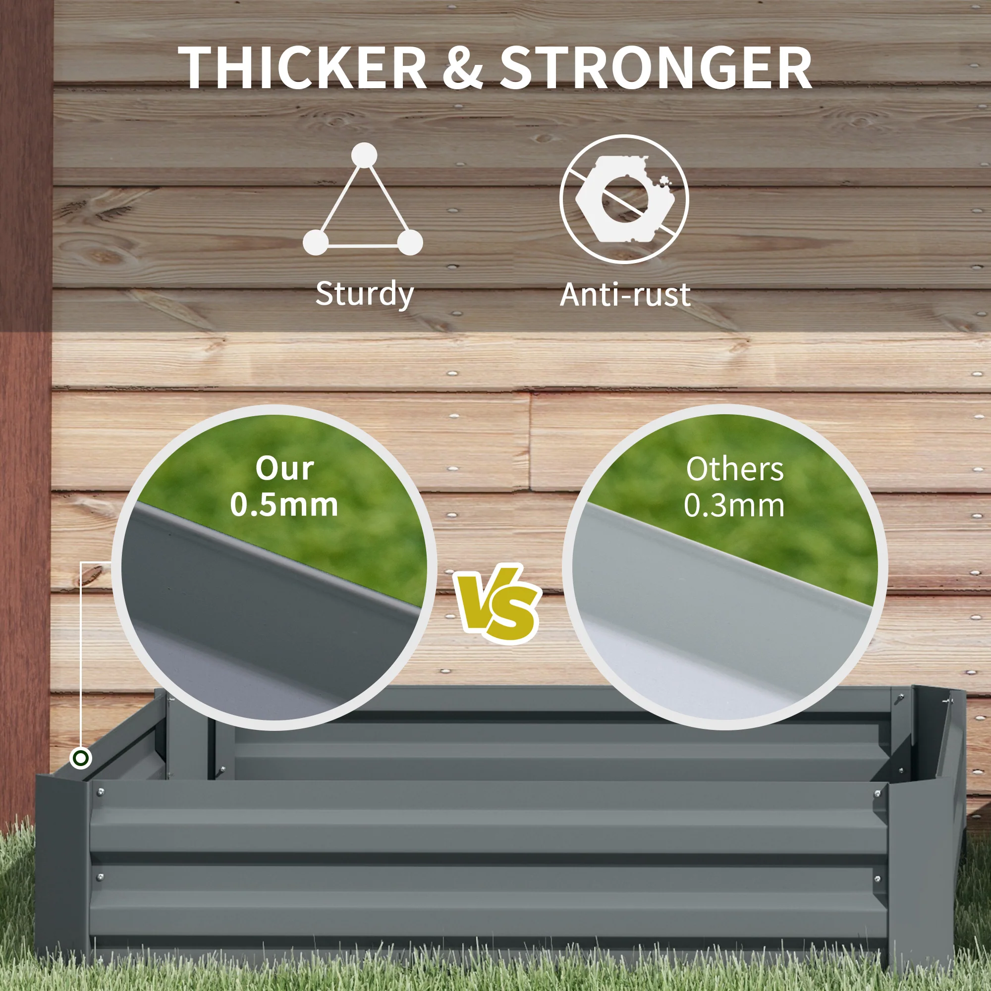 Outsunny Set of 2 Raised Garden Bed Galvanised Planter Box Easy Setup Dark Grey - Image 6