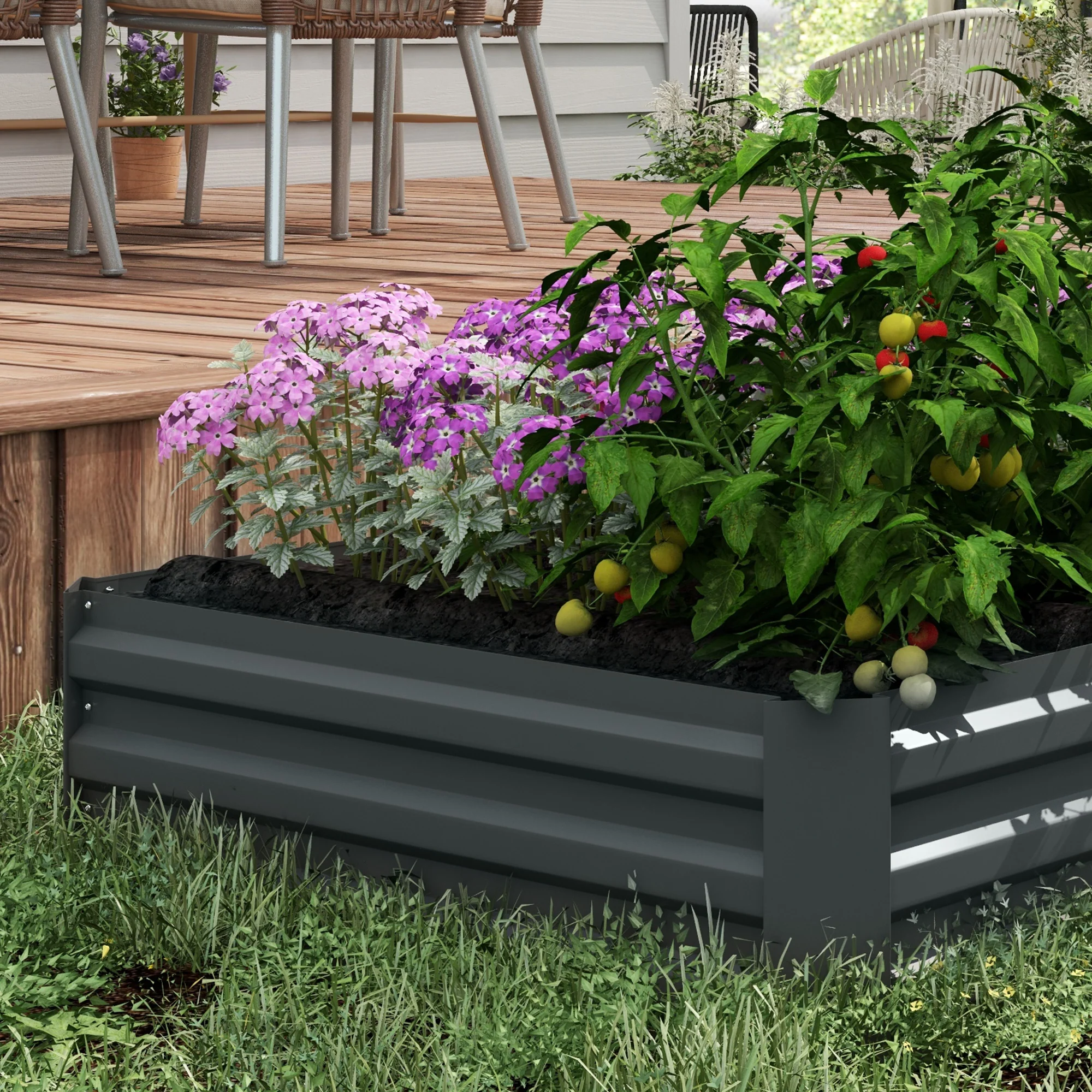 Outsunny Set of 2 Raised Garden Bed Galvanised Planter Box Easy Setup Dark Grey - Image 7