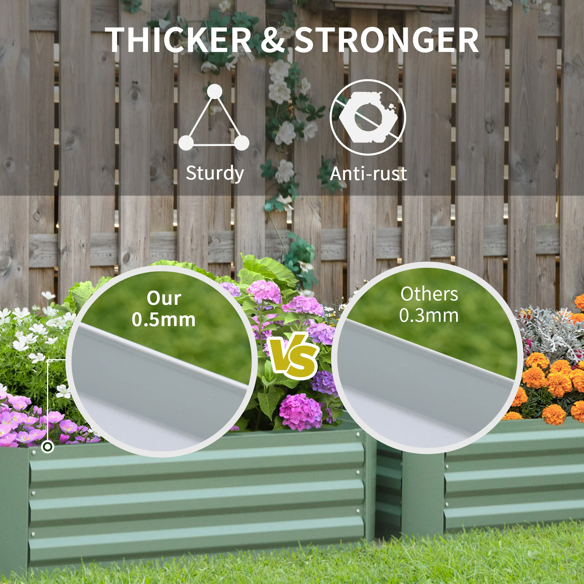 Outsunny Set of 2 Raised Garden Bed Galvanised Planter Box Easy Setup Green - Image 6