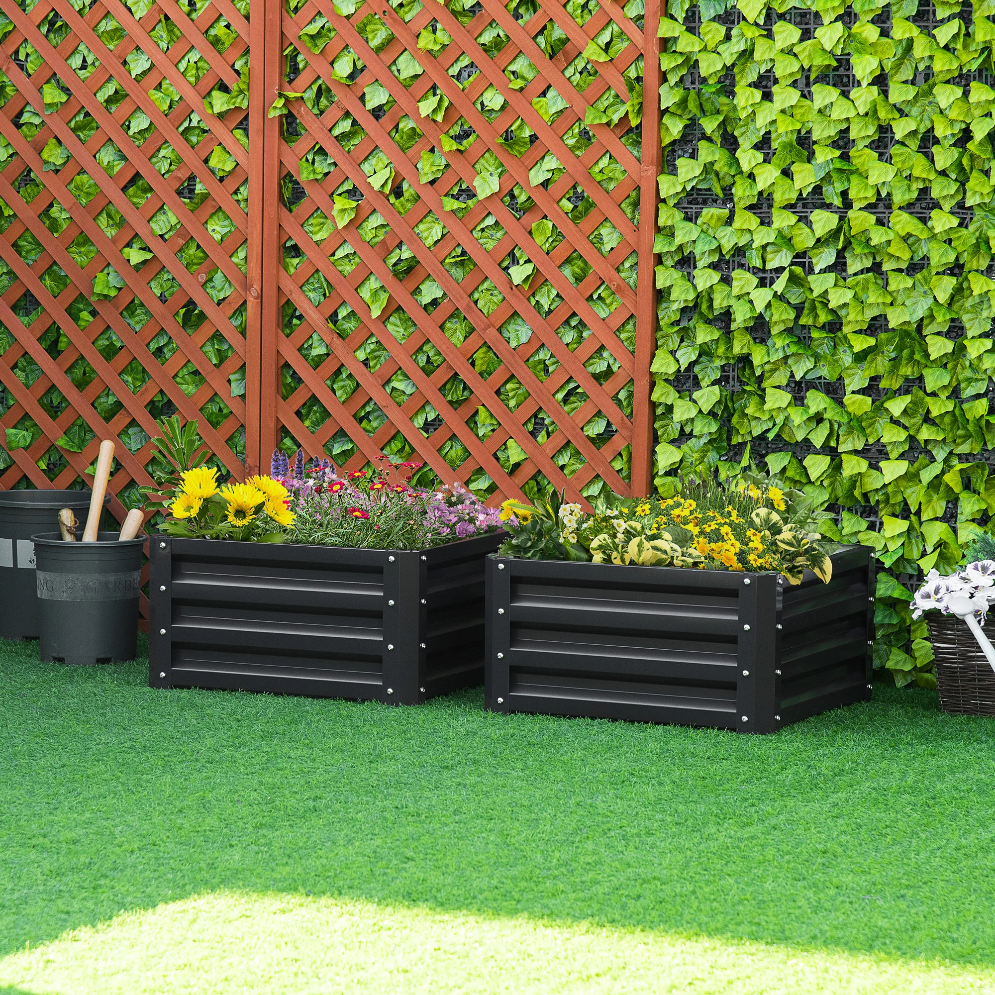 Outsunny Set of 2 Raised Garden Bed Galvanised Planter Box Easy Setup Grey - Image 2