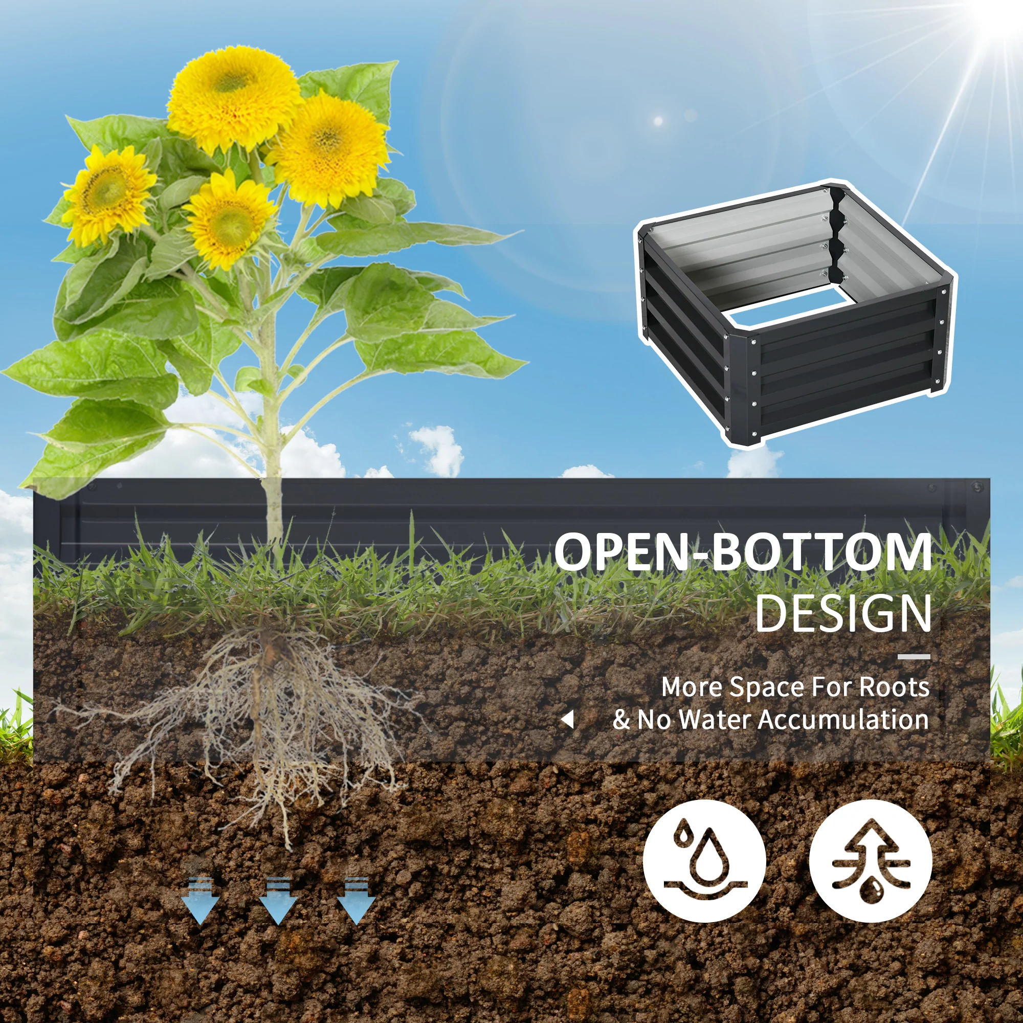 Outsunny Set of 2 Raised Garden Bed Galvanised Planter Box Easy Setup Grey - Image 6