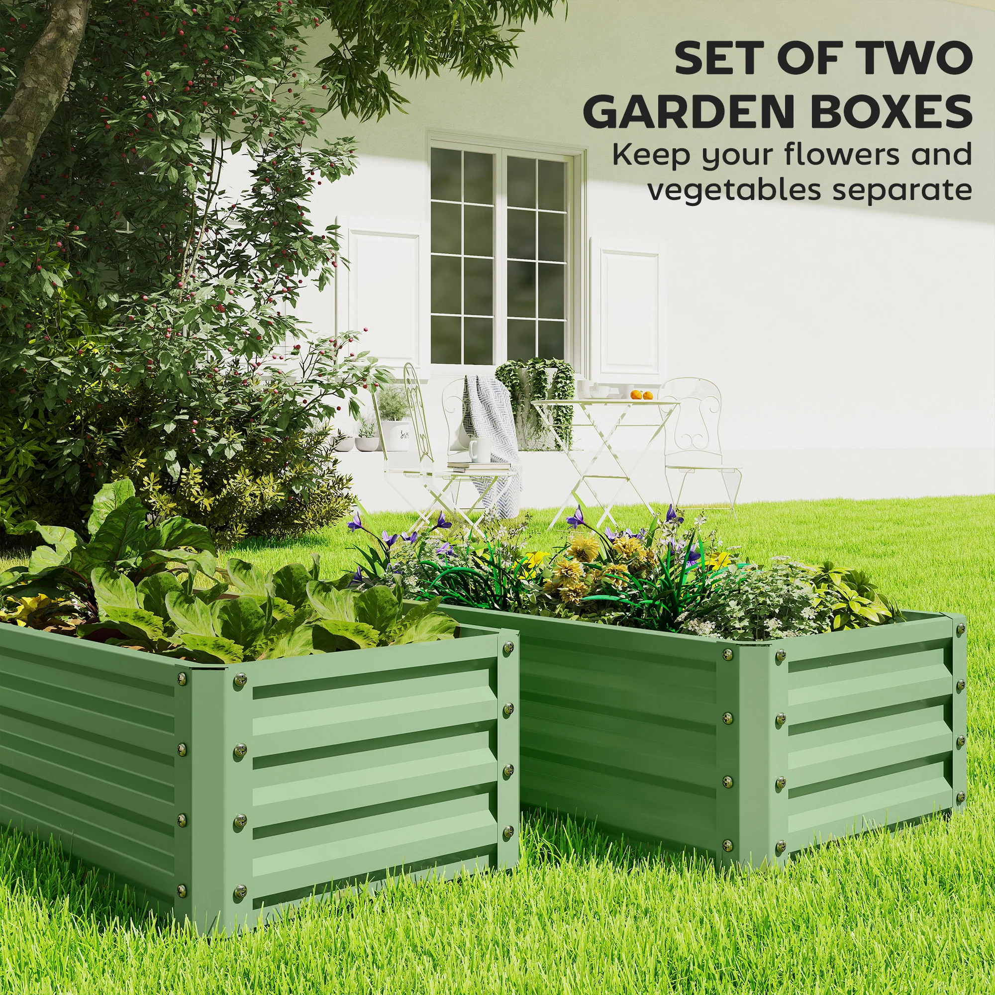 Outsunny Set of 2 Raised Garden Bed Galvanised Planter Box, Light Green - Image 4
