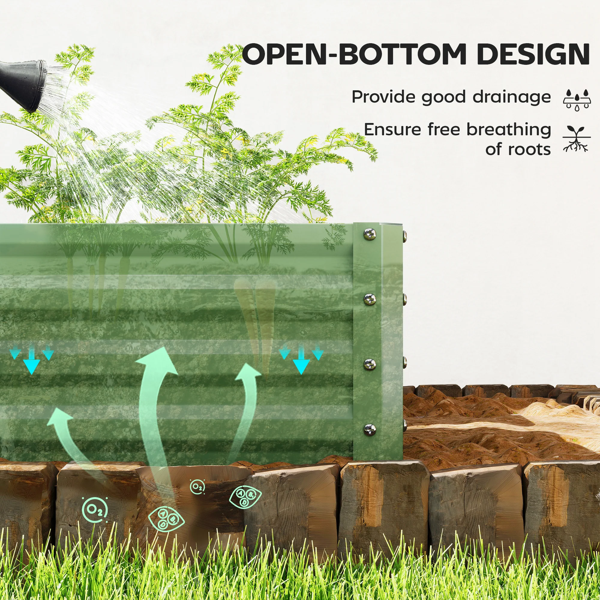 Outsunny Set of 2 Raised Garden Bed Galvanised Planter Box, Light Green - Image 5