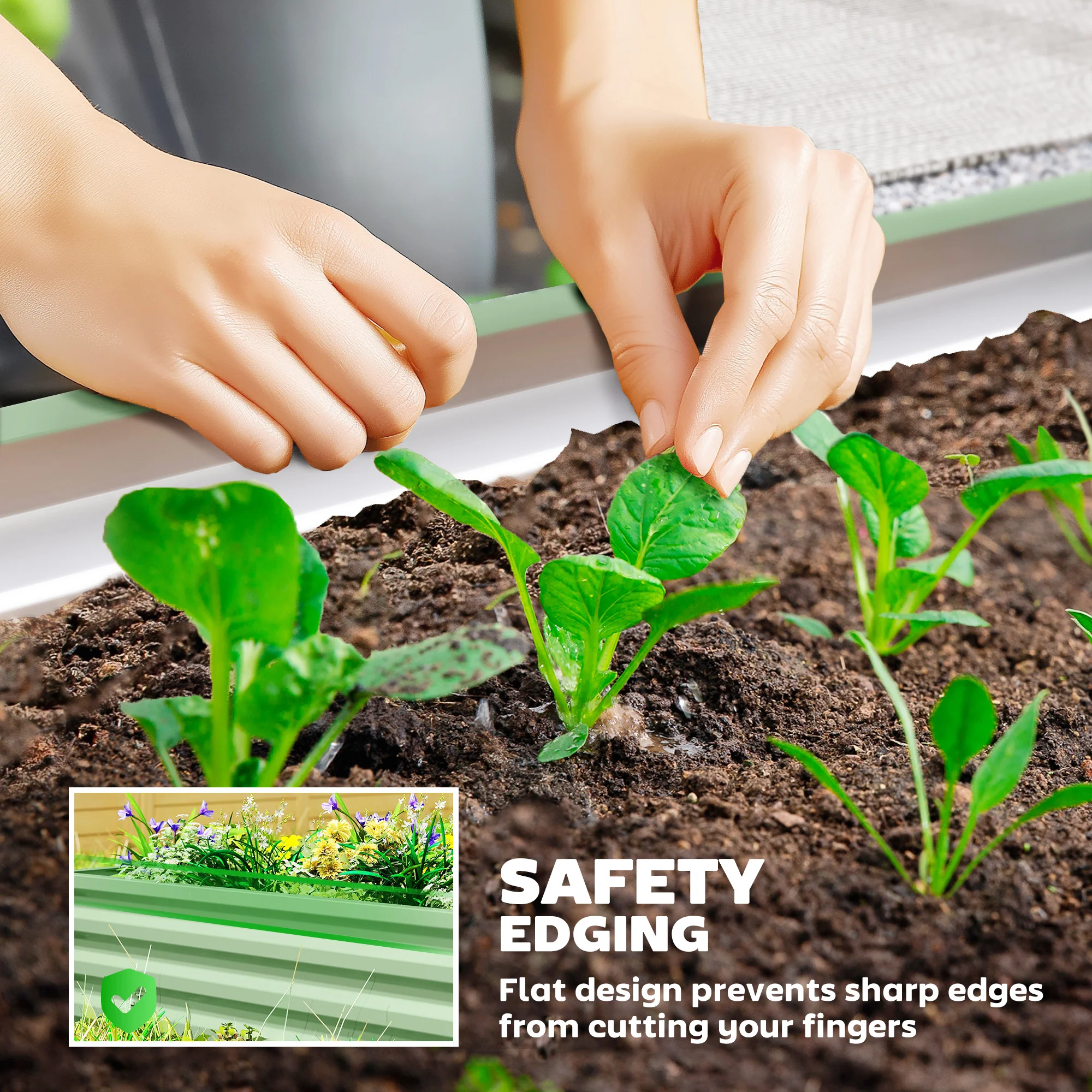 Outsunny Set of 2 Raised Garden Bed Galvanised Planter Box, Light Green - Image 6