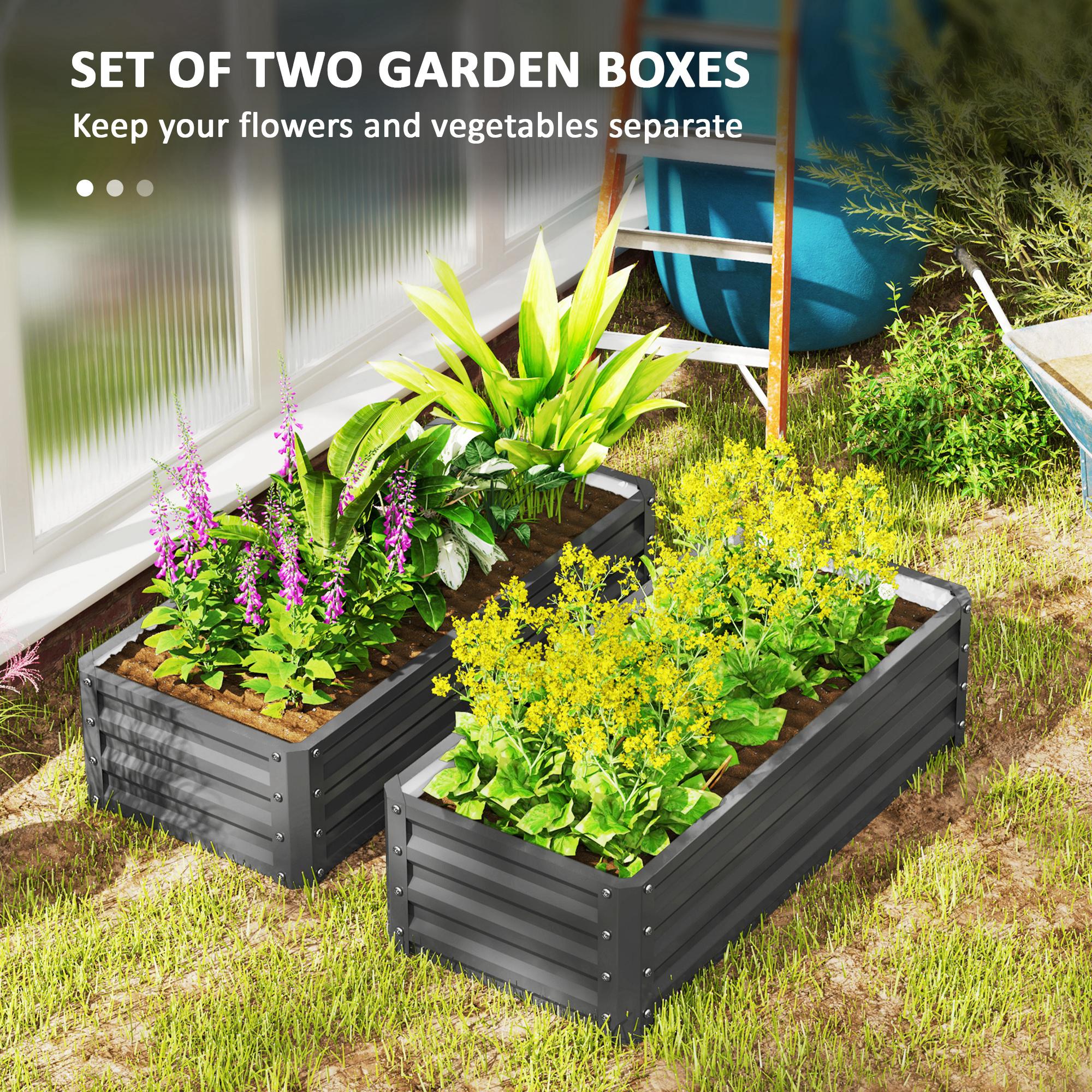 Outsunny Set of 2 Raised Garden Bed Galvanised Planter Box, Light Grey - Image 3