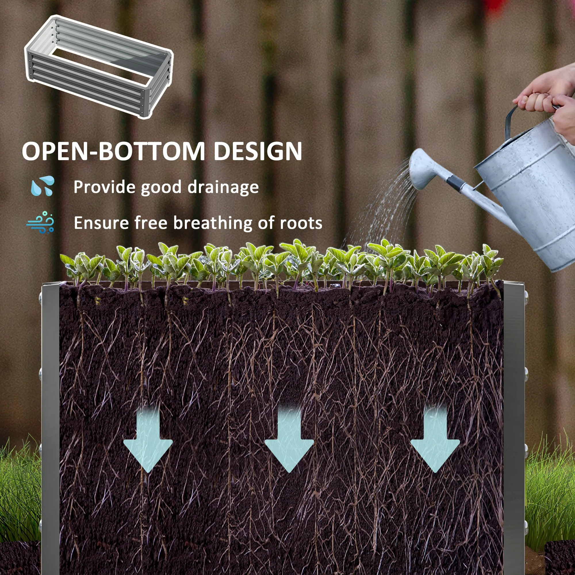Outsunny Set of 2 Raised Garden Bed Galvanised Planter Box, Light Grey - Image 4