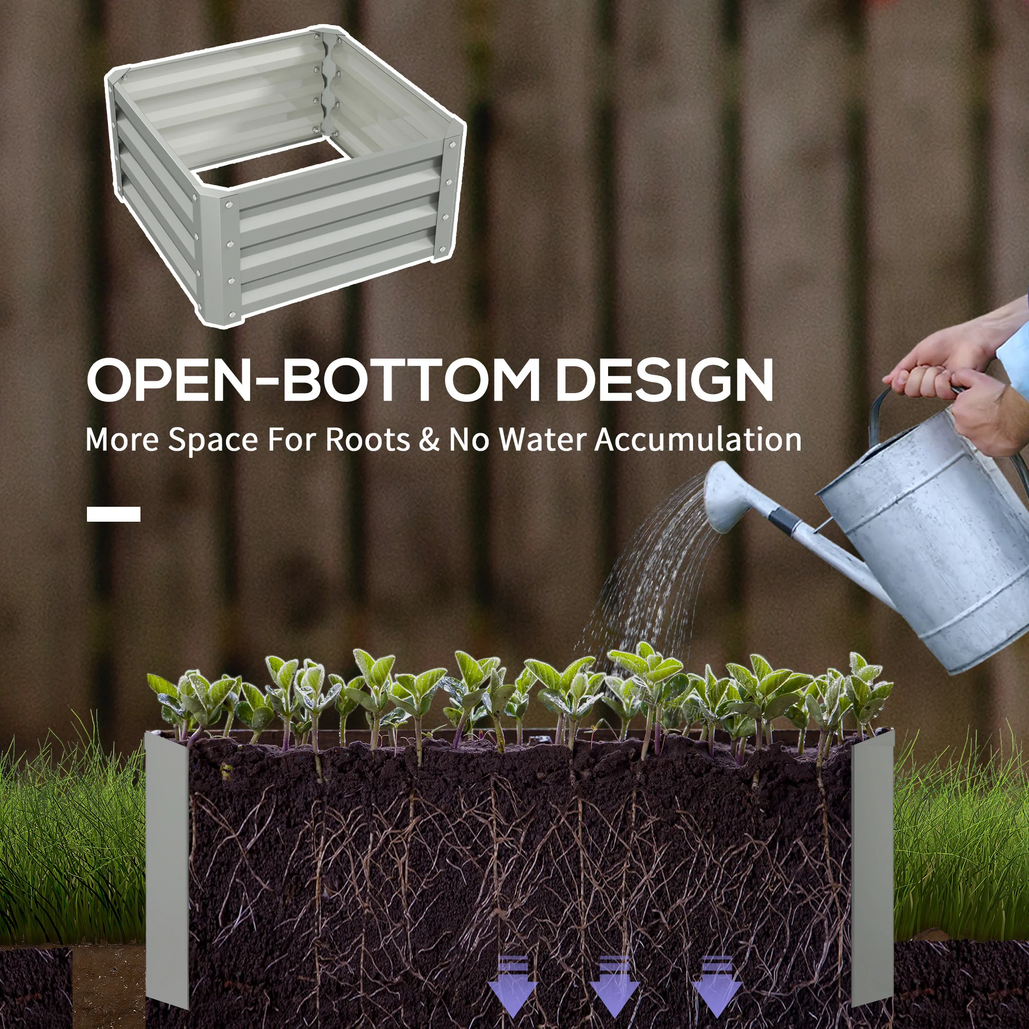 Outsunny Set Of 2 Raised Garden Bed Galvanised Planter Box, Light Grey - Image 4