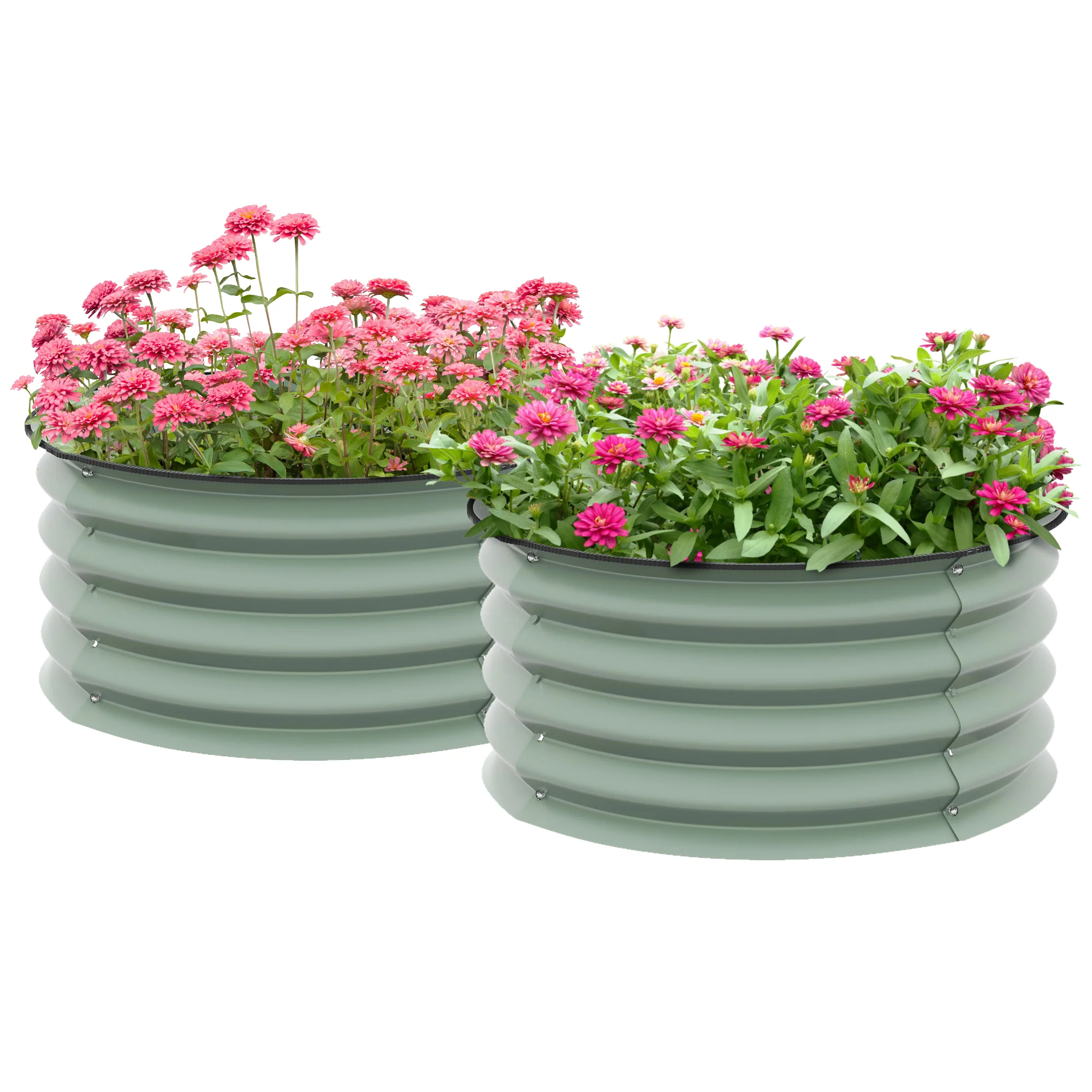 Outsunny Set Of 2 Raised Garden Bed Metal Planter Box With Safety Edging, Green