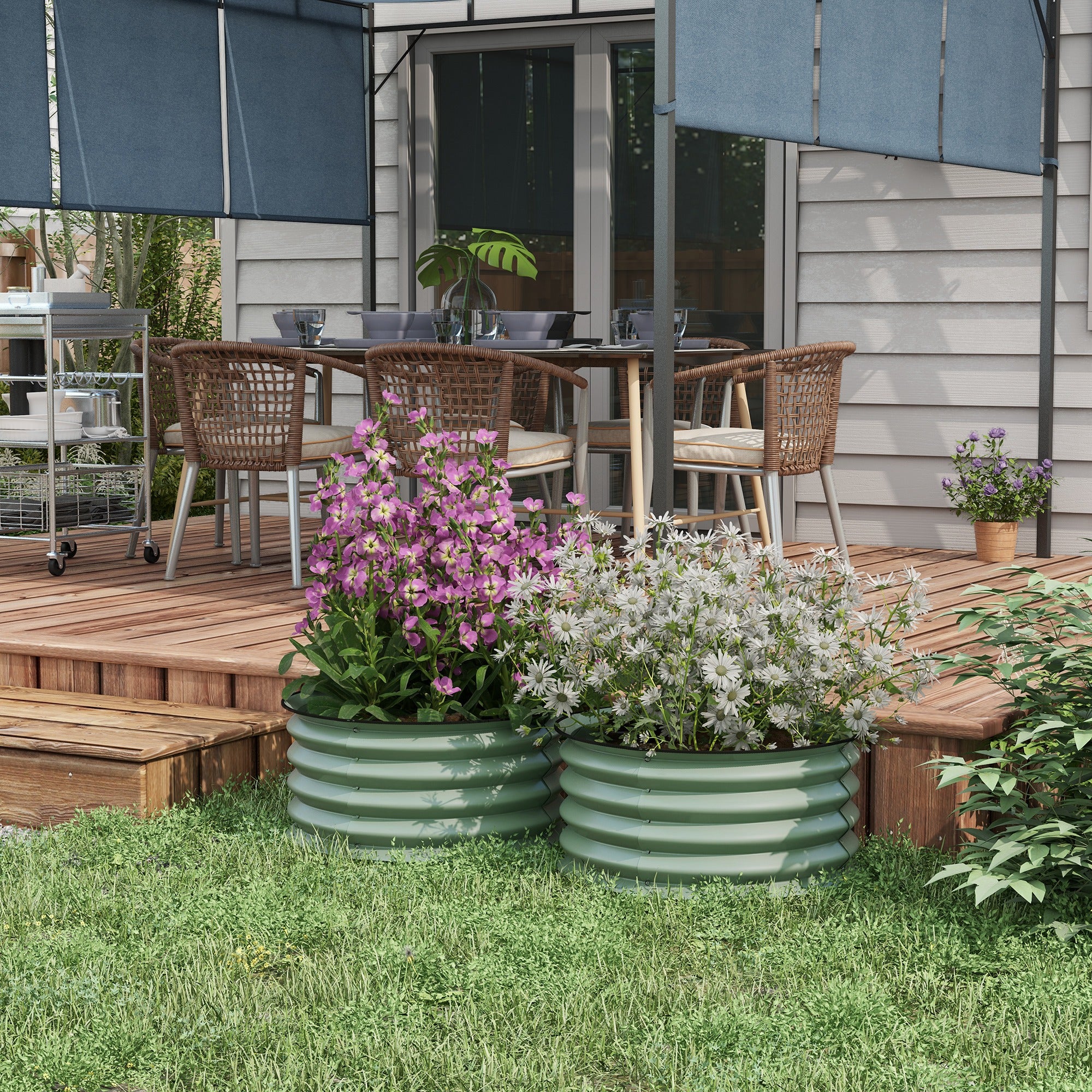 Outsunny Set Of 2 Raised Garden Bed Metal Planter Box With Safety Edging, Green - Image 2