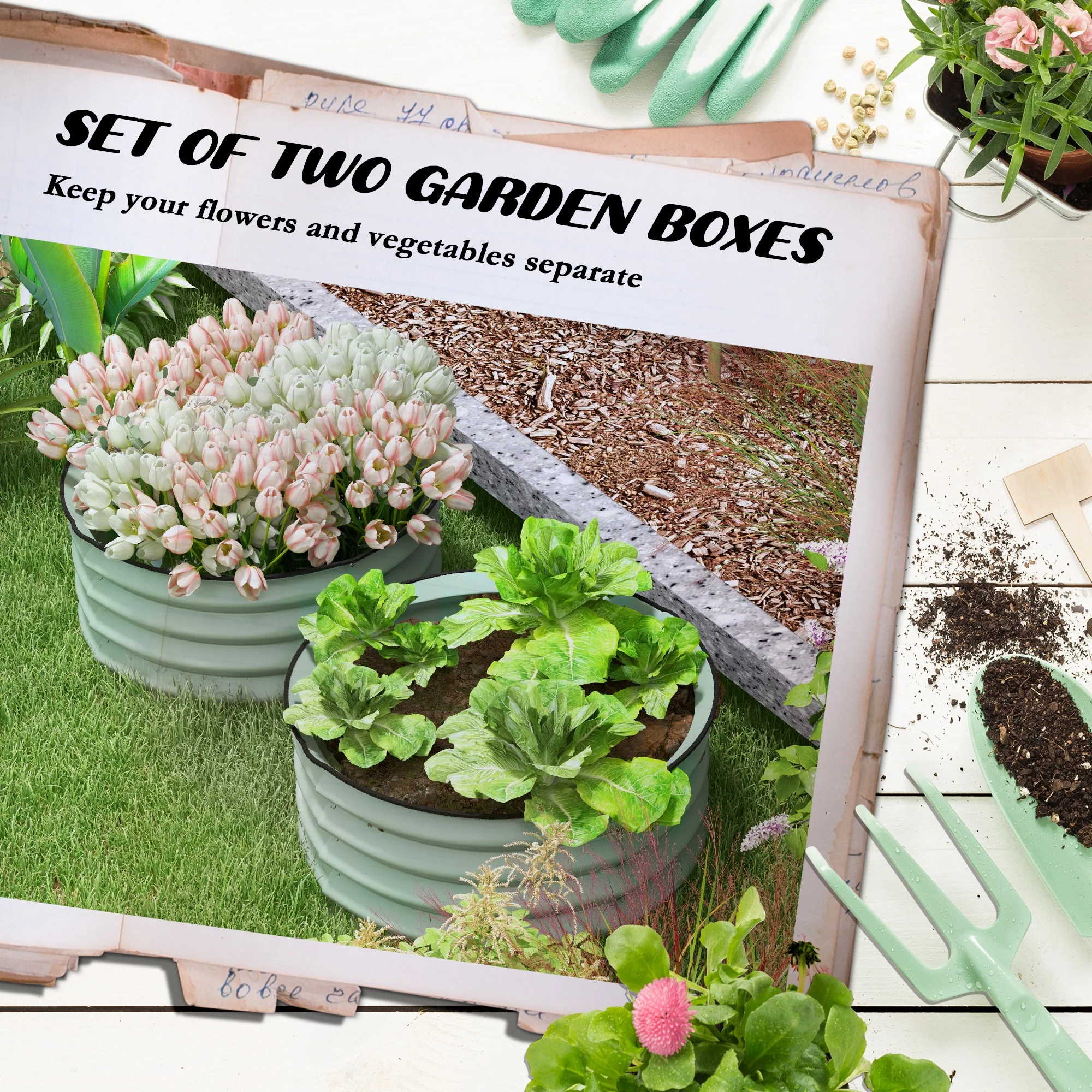Outsunny Set Of 2 Raised Garden Bed Metal Planter Box With Safety Edging, Green - Image 3