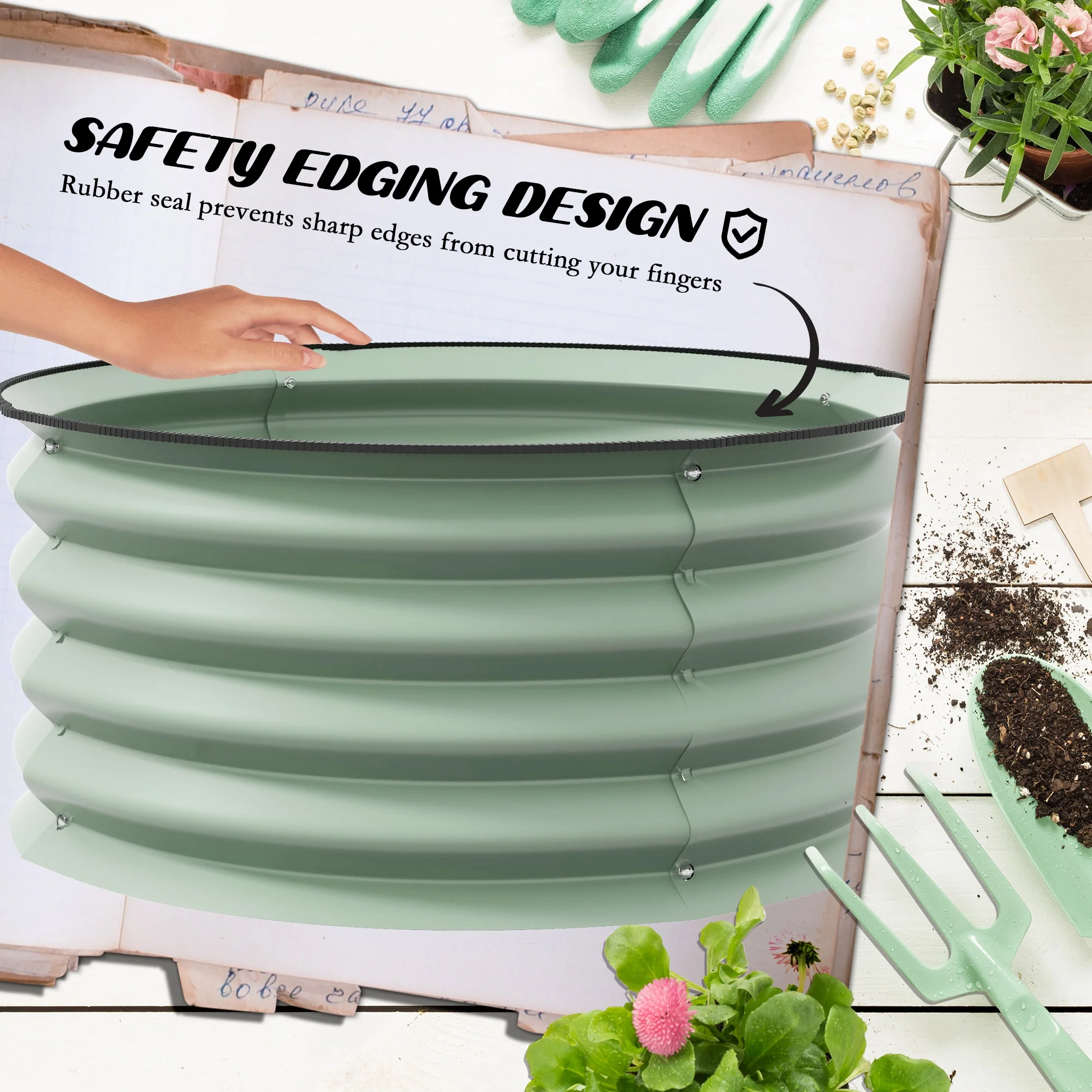 Outsunny Set Of 2 Raised Garden Bed Metal Planter Box With Safety Edging, Green - Image 6