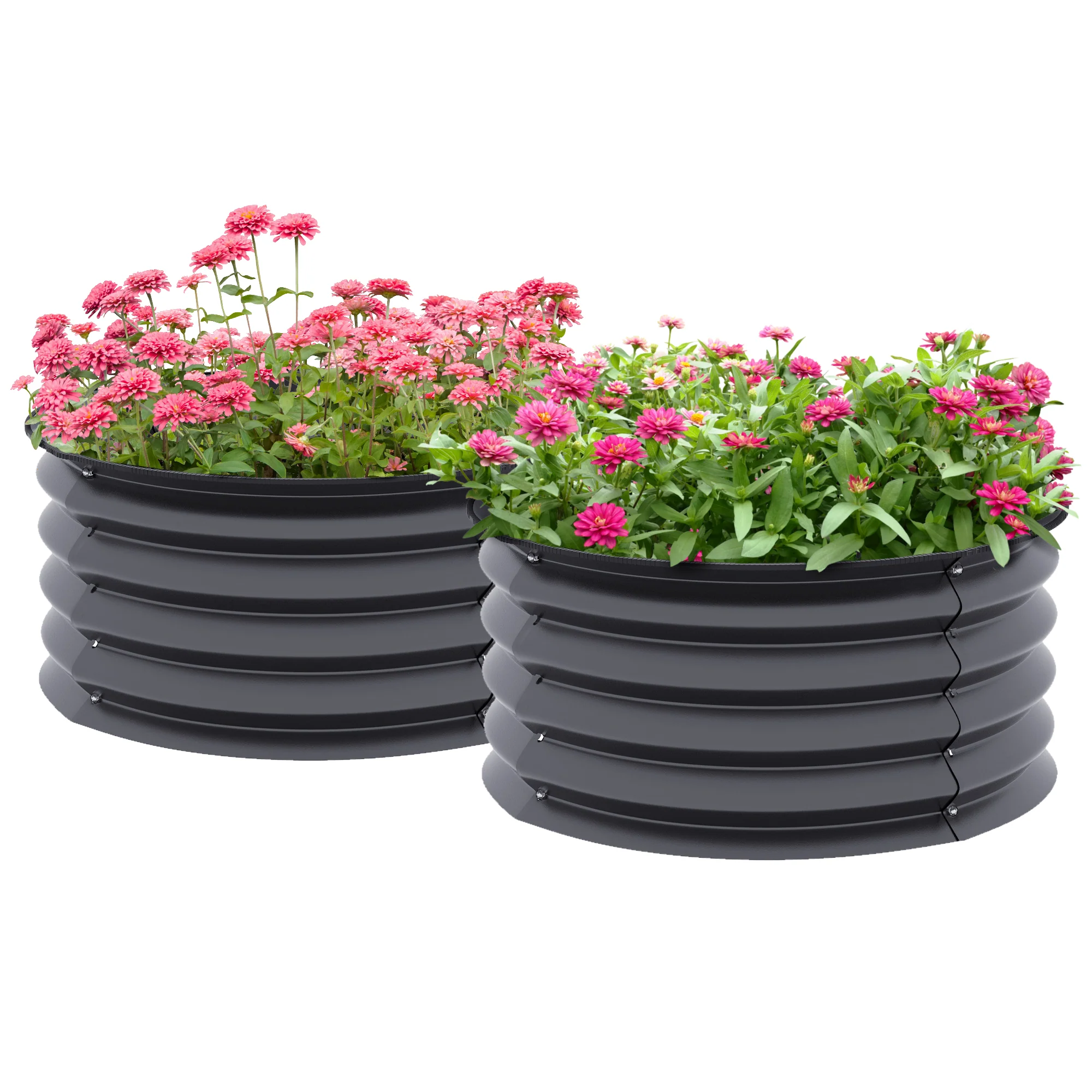 Outsunny Set Of 2 Raised Garden Bed Metal Planter Box With Safety Edging, Grey