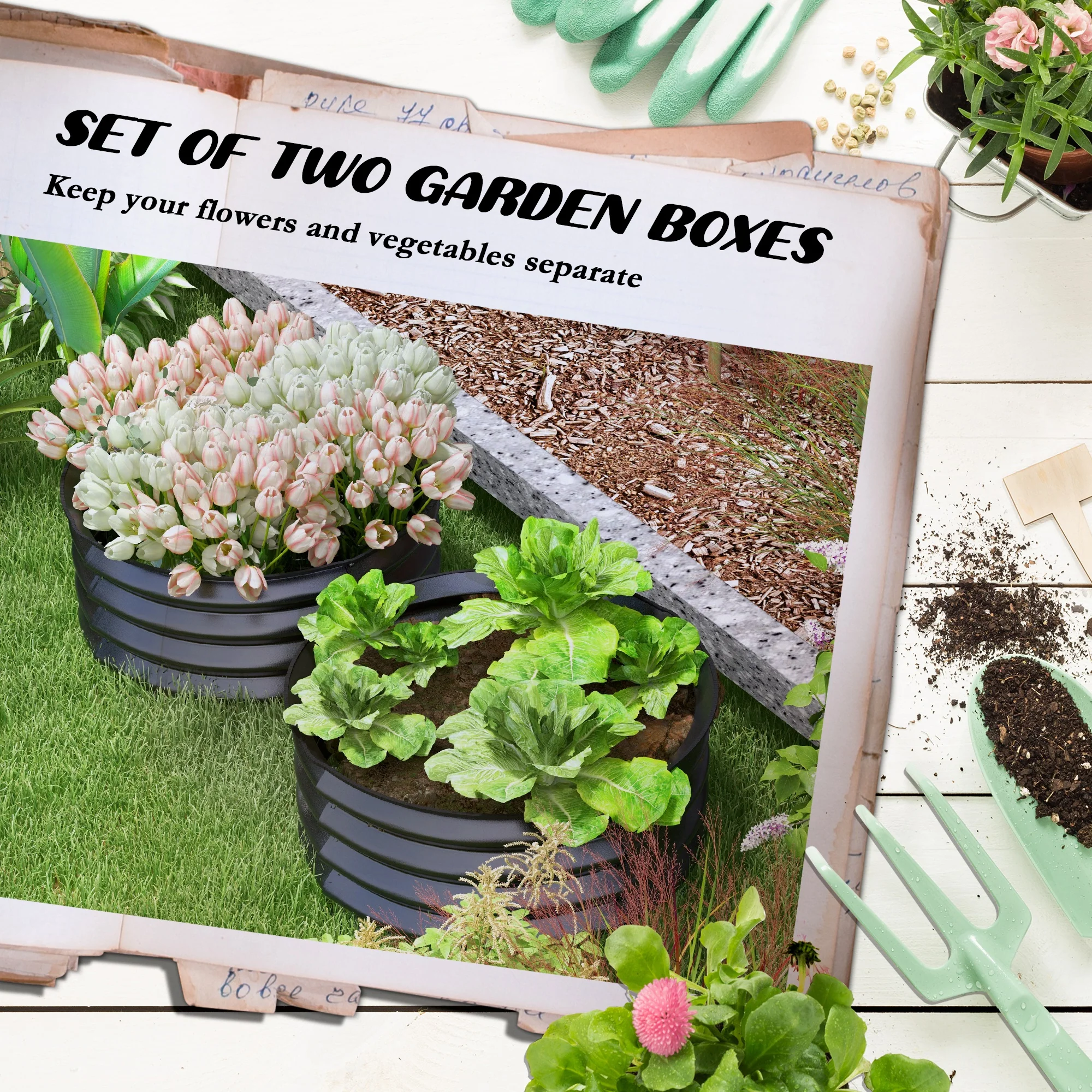 Outsunny Set Of 2 Raised Garden Bed Metal Planter Box With Safety Edging, Grey - Image 3