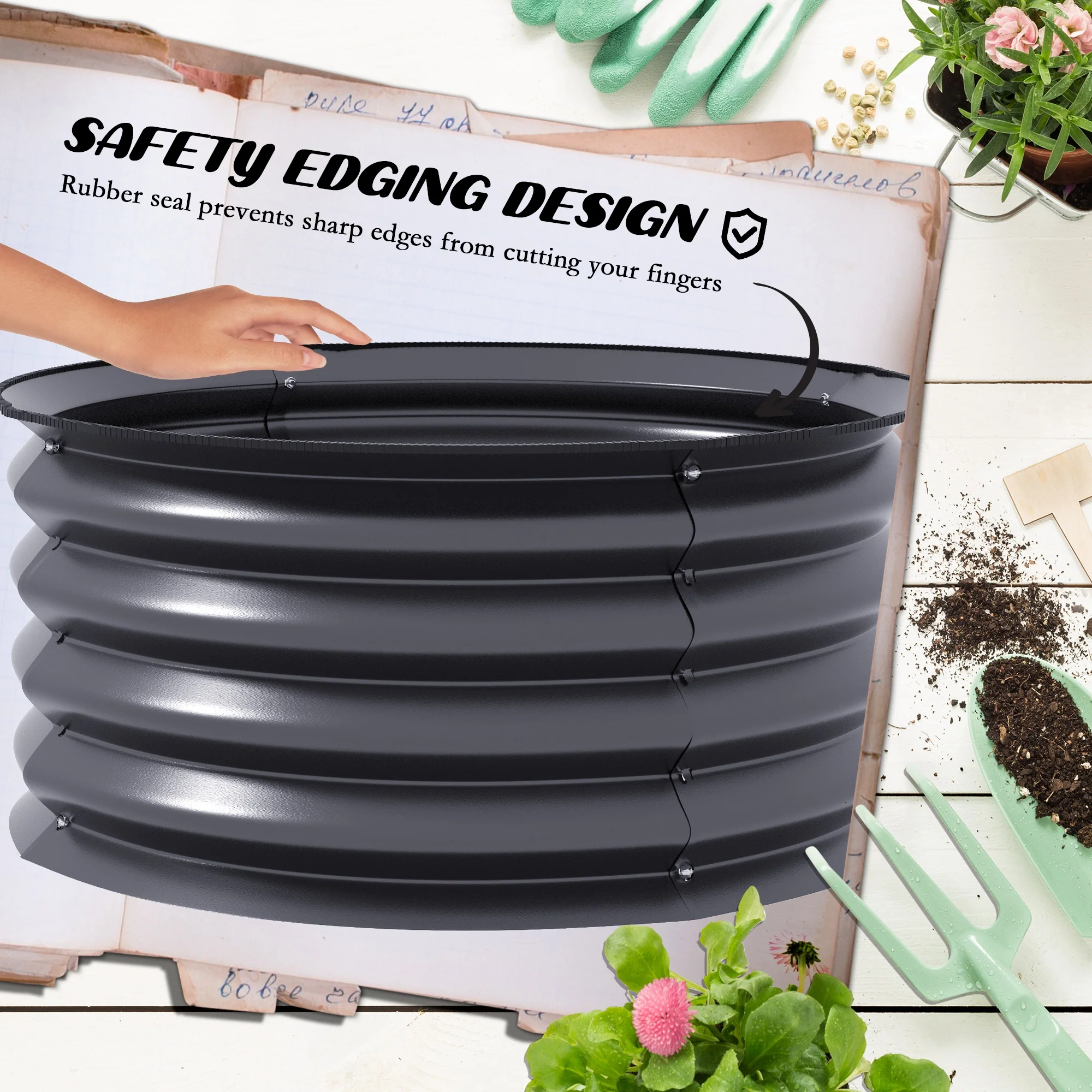 Outsunny Set Of 2 Raised Garden Bed Metal Planter Box With Safety Edging, Grey - Image 6