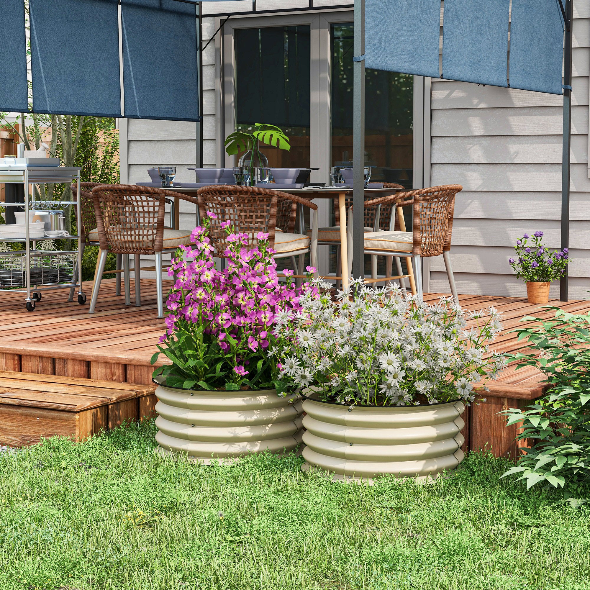 Outsunny Set of 2 Raised Garden Bed with Safety Edging, Cream White - Image 2
