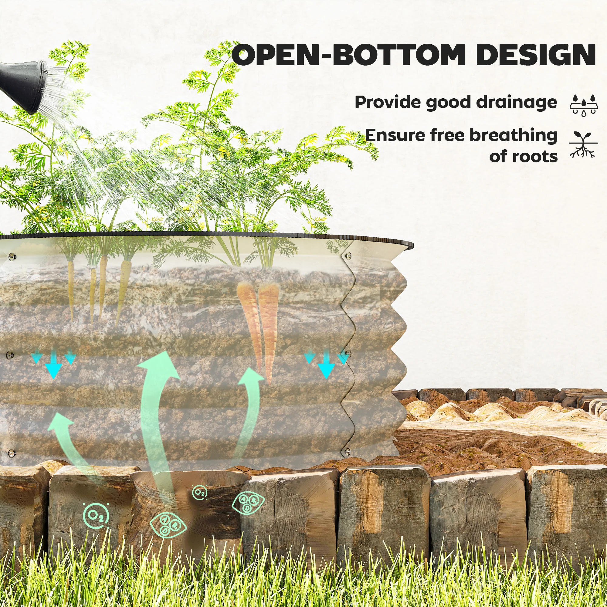 Outsunny Set of 2 Raised Garden Bed with Safety Edging, Cream White - Image 4