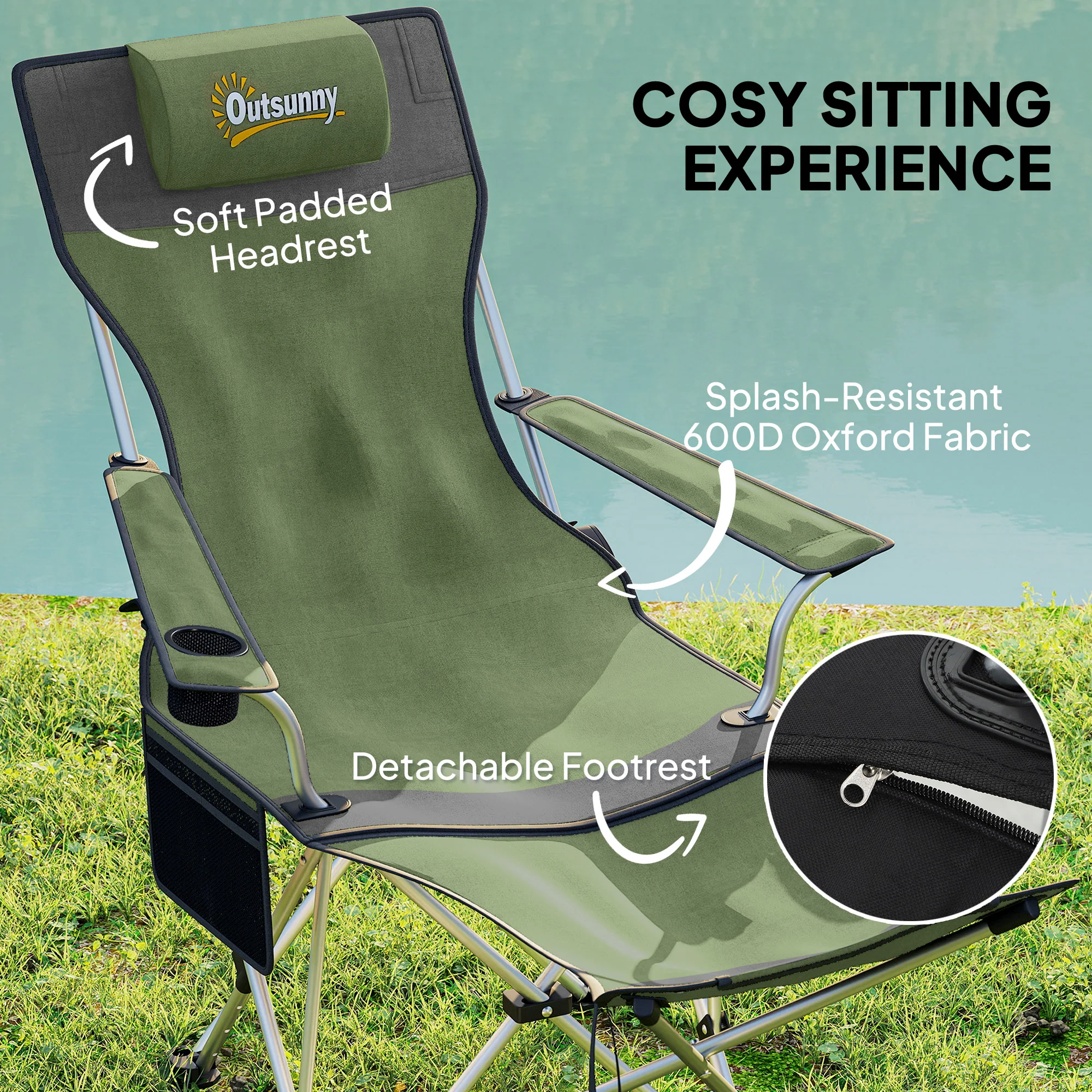 Outsunny Set Of 2 Reclining Camping Chairs - Image 3