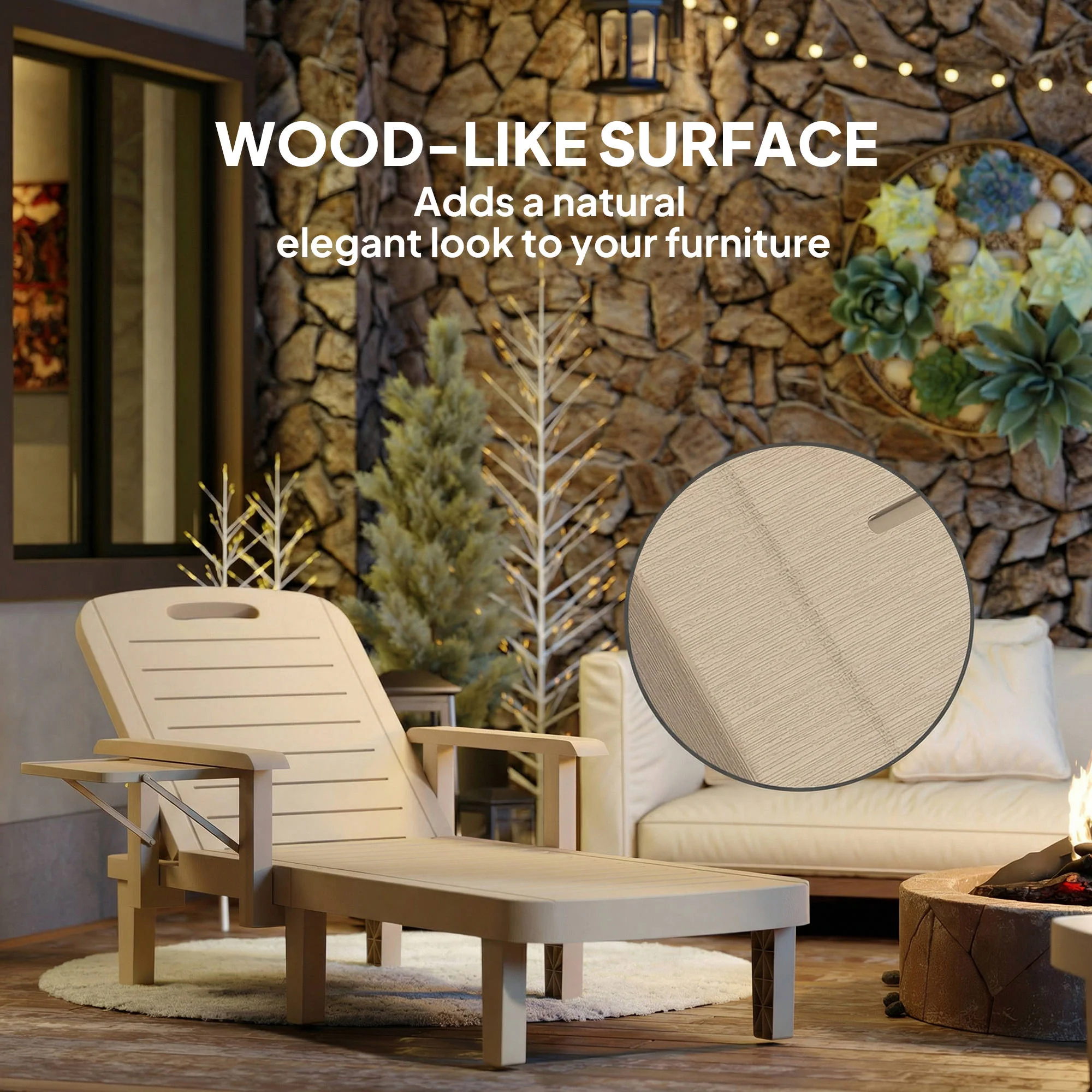Outsunny Set of 2 Resin Reclining Sun Loungers for Garden, Khaki - Image 7