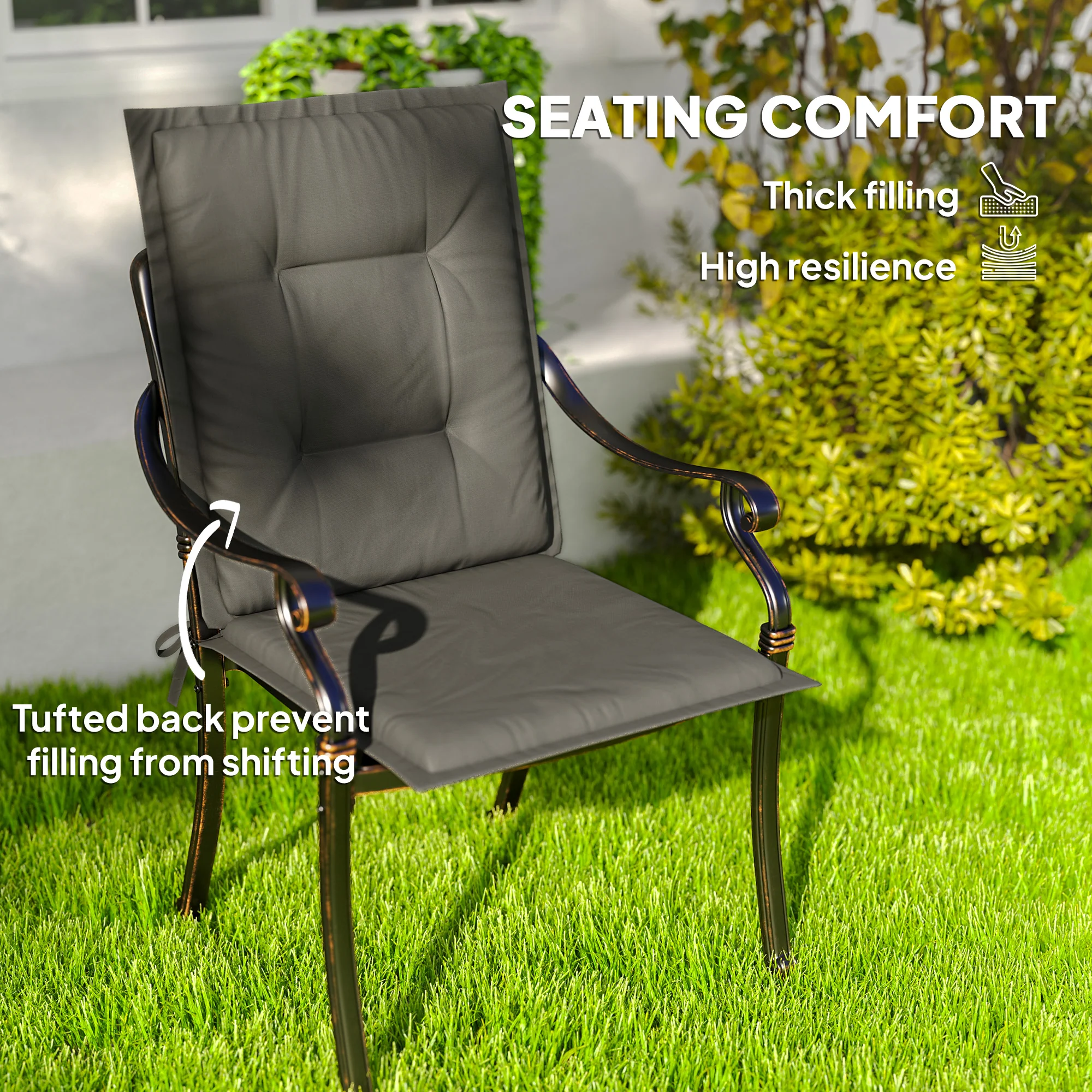 Outsunny Set Of 4 Garden Chair Cushions, Outdoor Seat Pads - Image 12