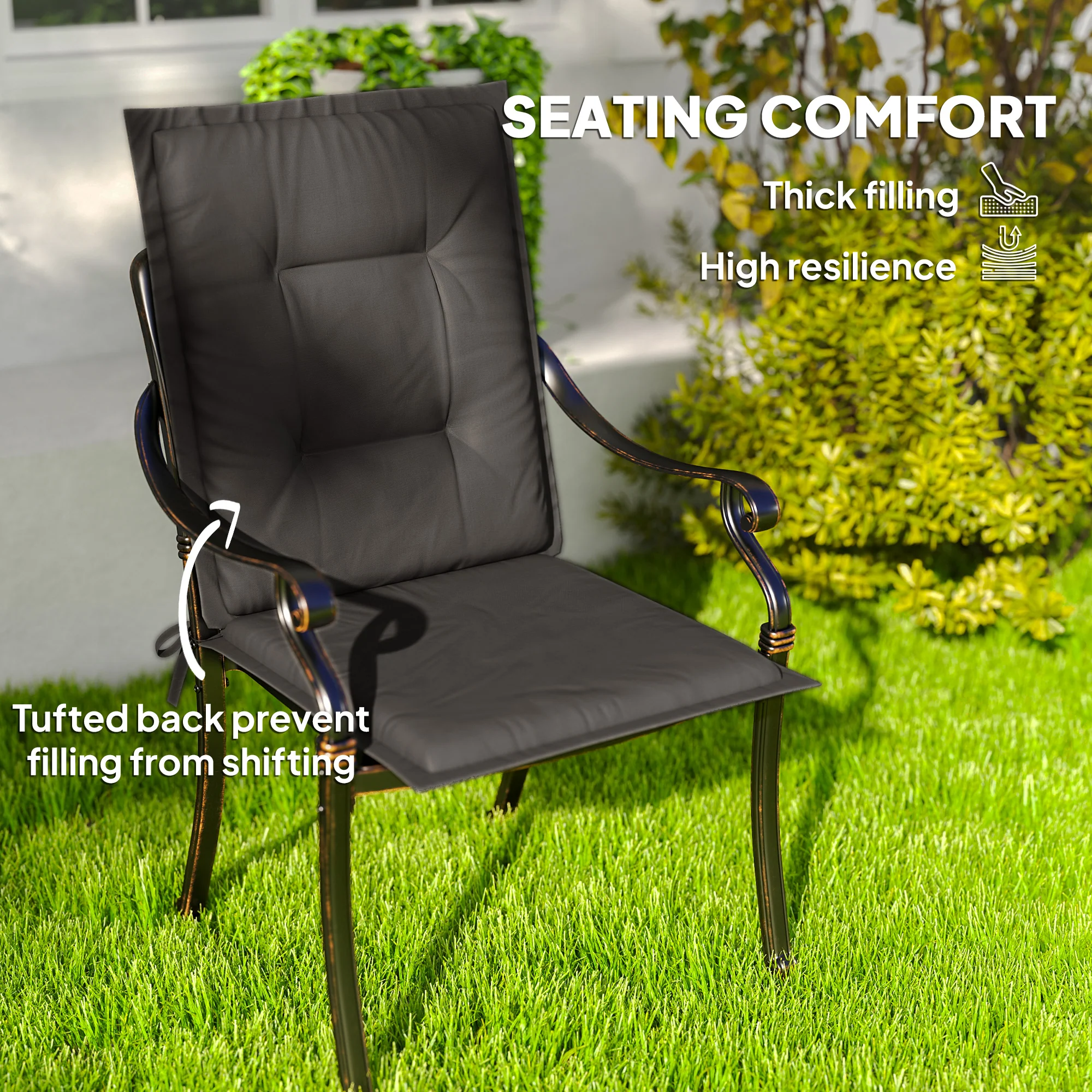 Outsunny Set Of 4 Garden Chair Cushions, Outdoor Seat Pads - Image 3
