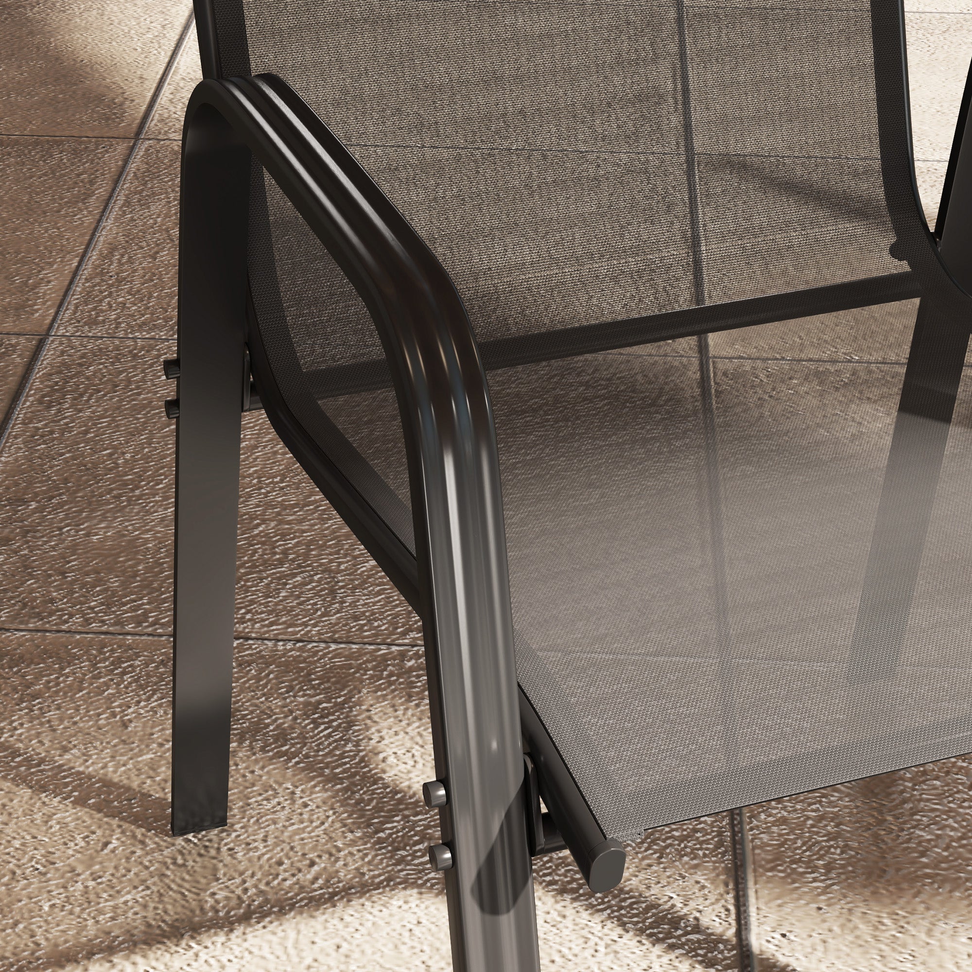 Outsunny Set of 4 Garden Dining Chair Set Outdoor w/ High Back Armrest Black - Image 9