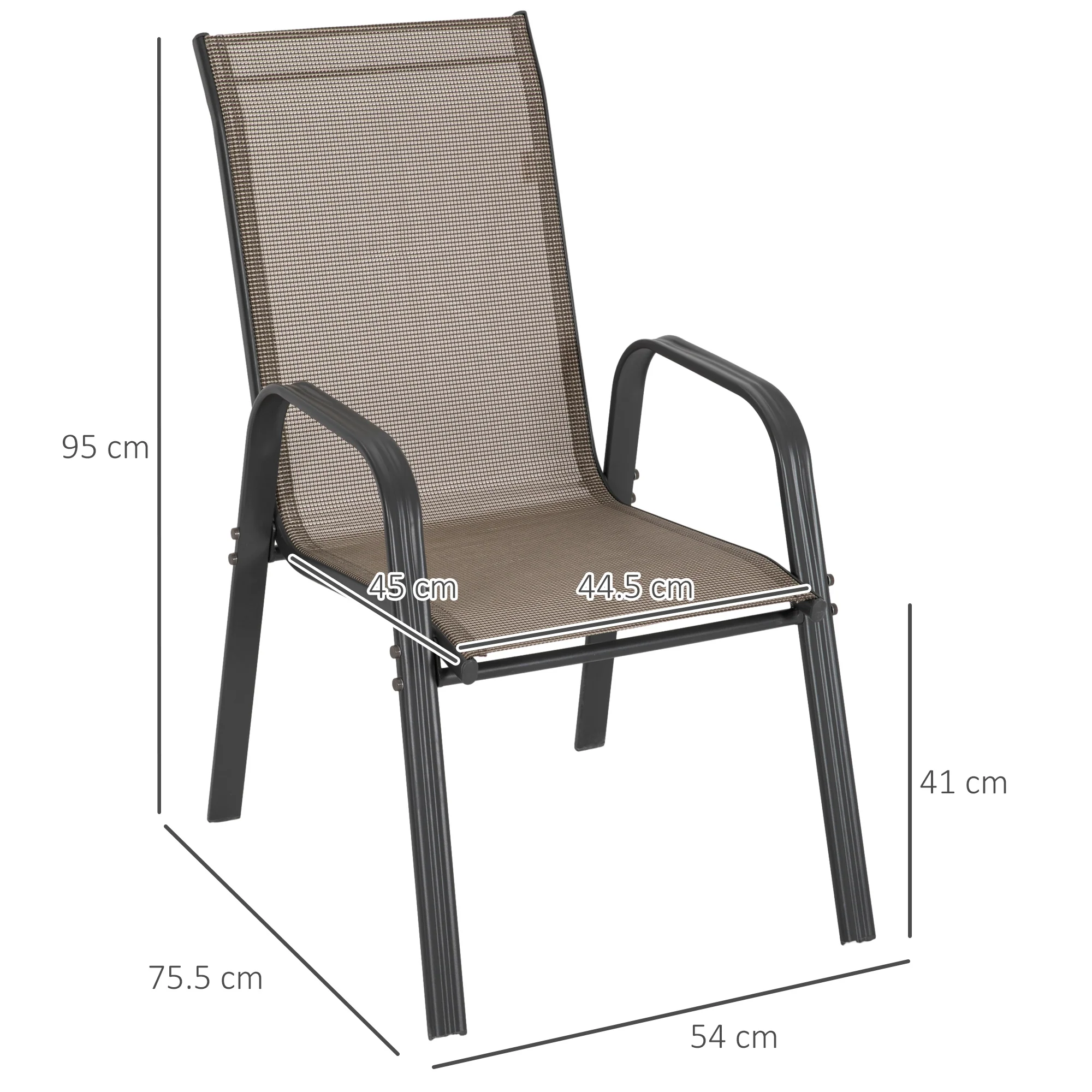 Outsunny Set of 4 Garden Dining Chair Set Outdoor w/ High Back Armrest Grey - Image 5