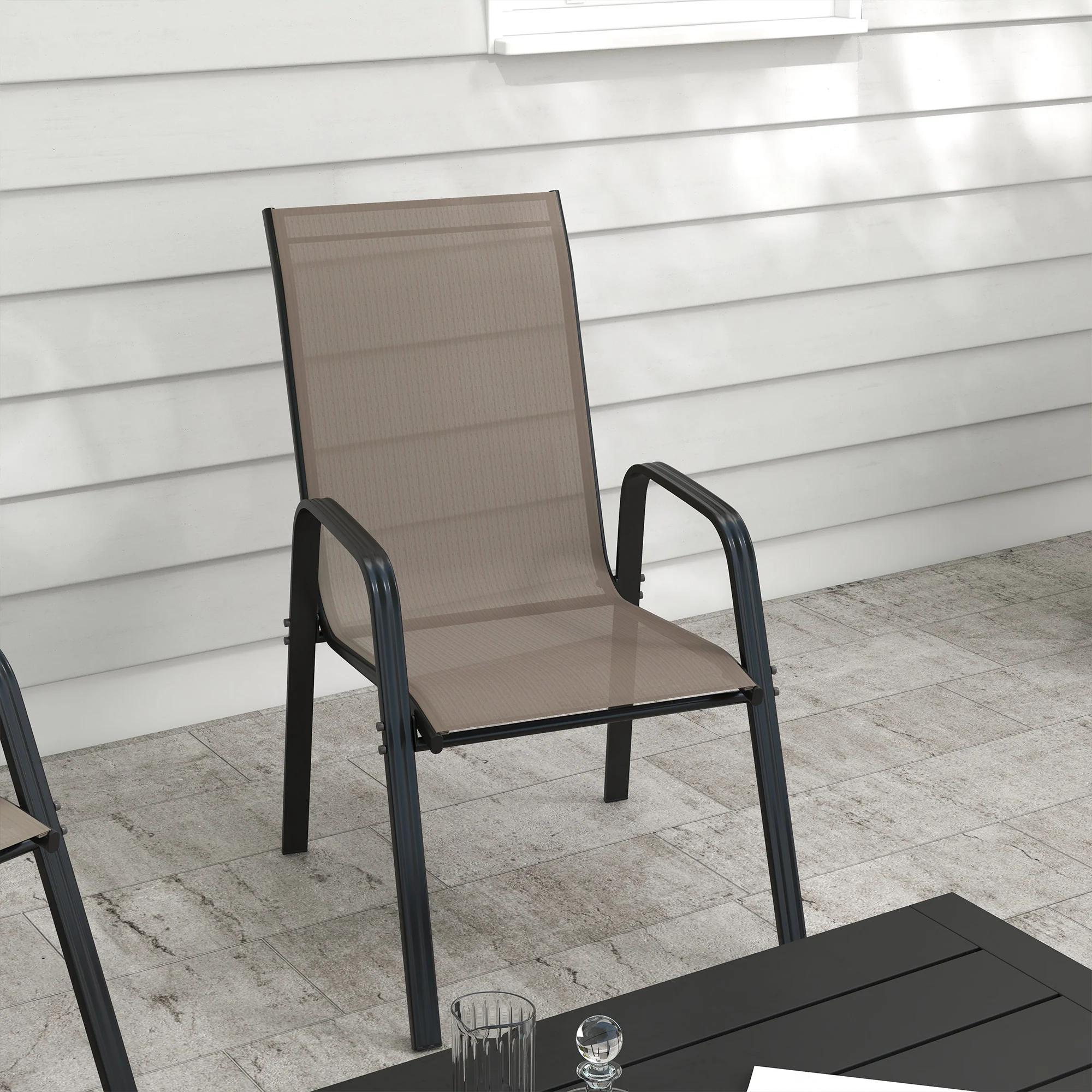 Outsunny Set of 4 Garden Dining Chair Set Outdoor w/ High Back Armrest Grey - Image 7