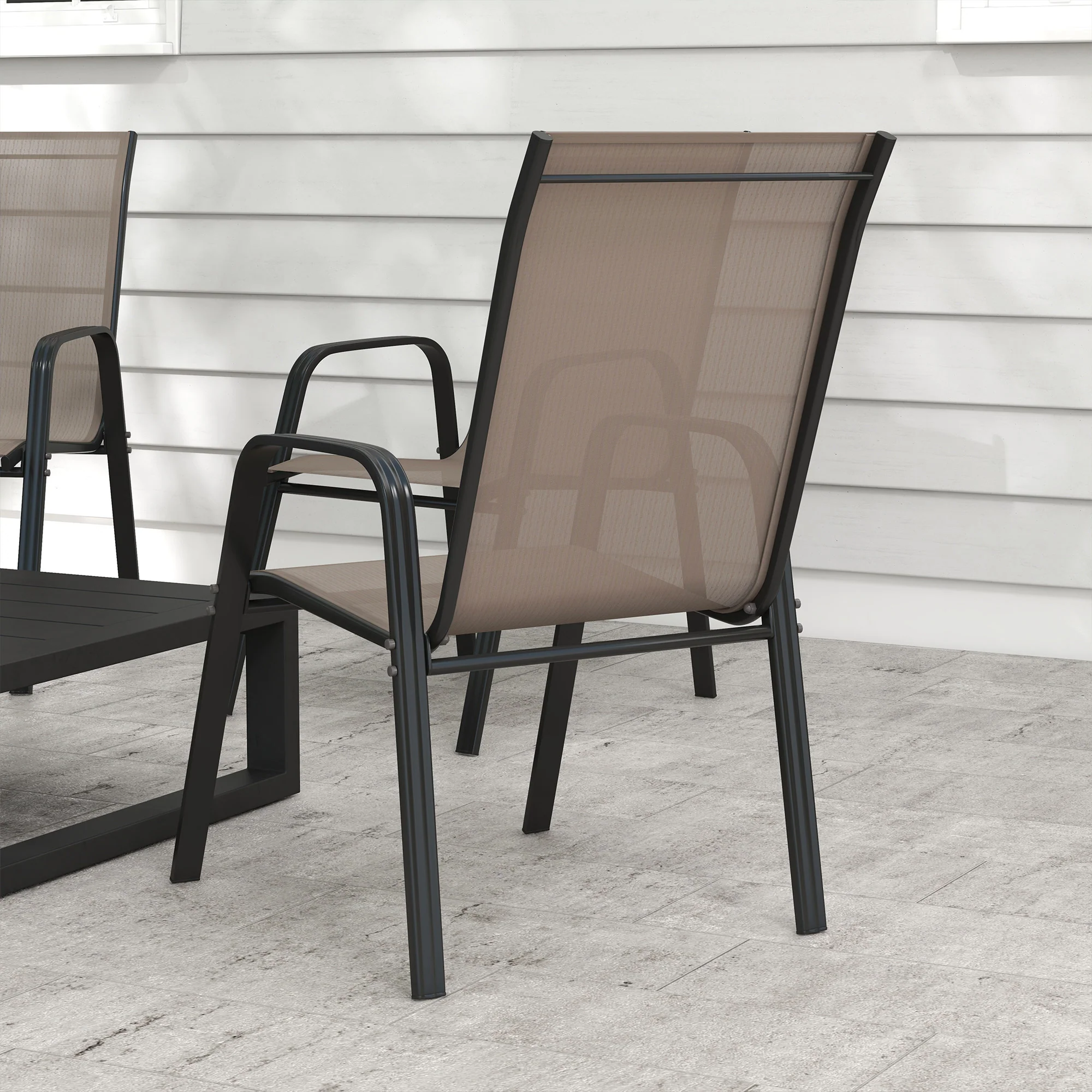 Outsunny Set of 4 Garden Dining Chair Set Outdoor w/ High Back Armrest Grey - Image 8