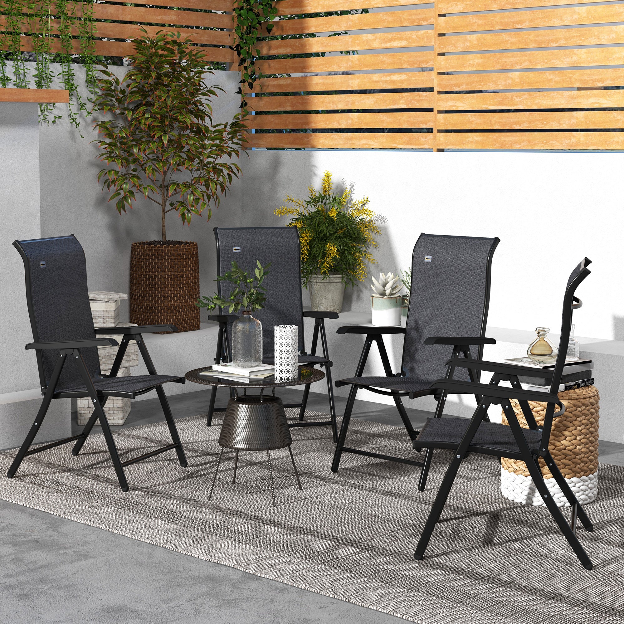 Outsunny Set of 4 Outdoor Rattan Folding Chair w/ Adjustable Backrest Grey - Image 2