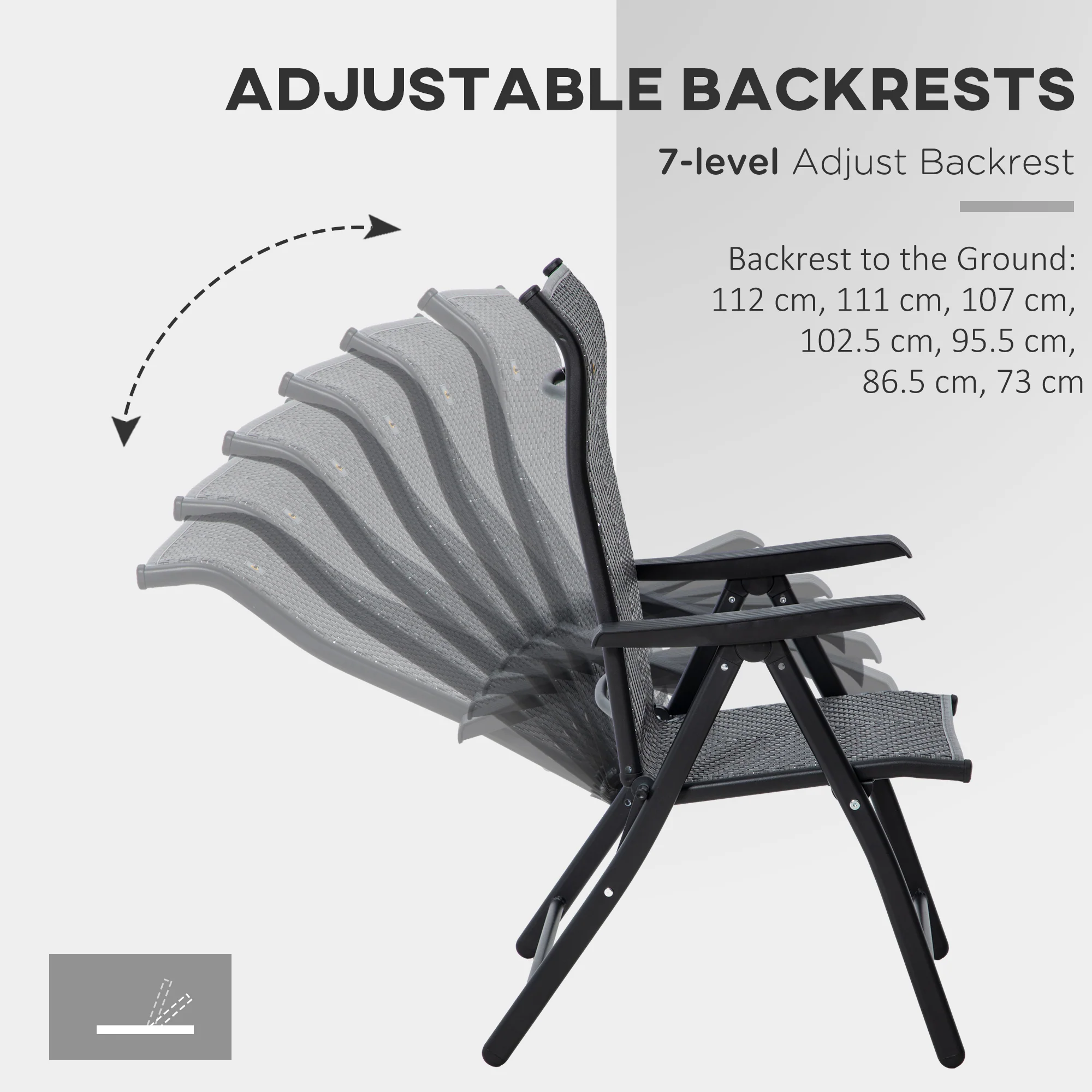 Outsunny Set of 4 Outdoor Rattan Folding Chair w/ Adjustable Backrest Grey - Image 4