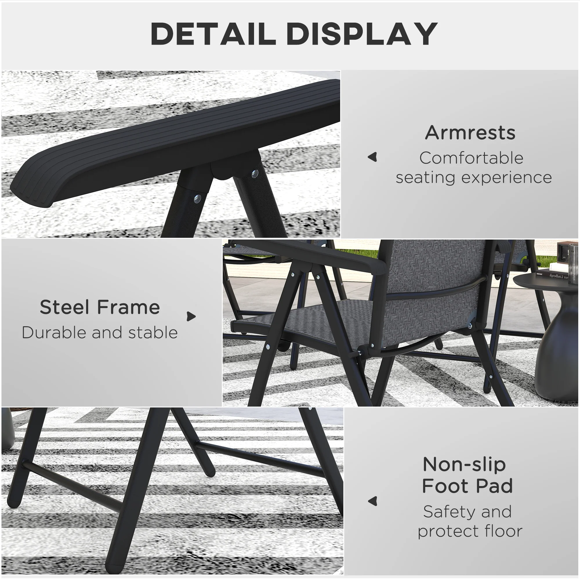 Outsunny Set of 4 Outdoor Rattan Folding Chair w/ Adjustable Backrest Grey - Image 7