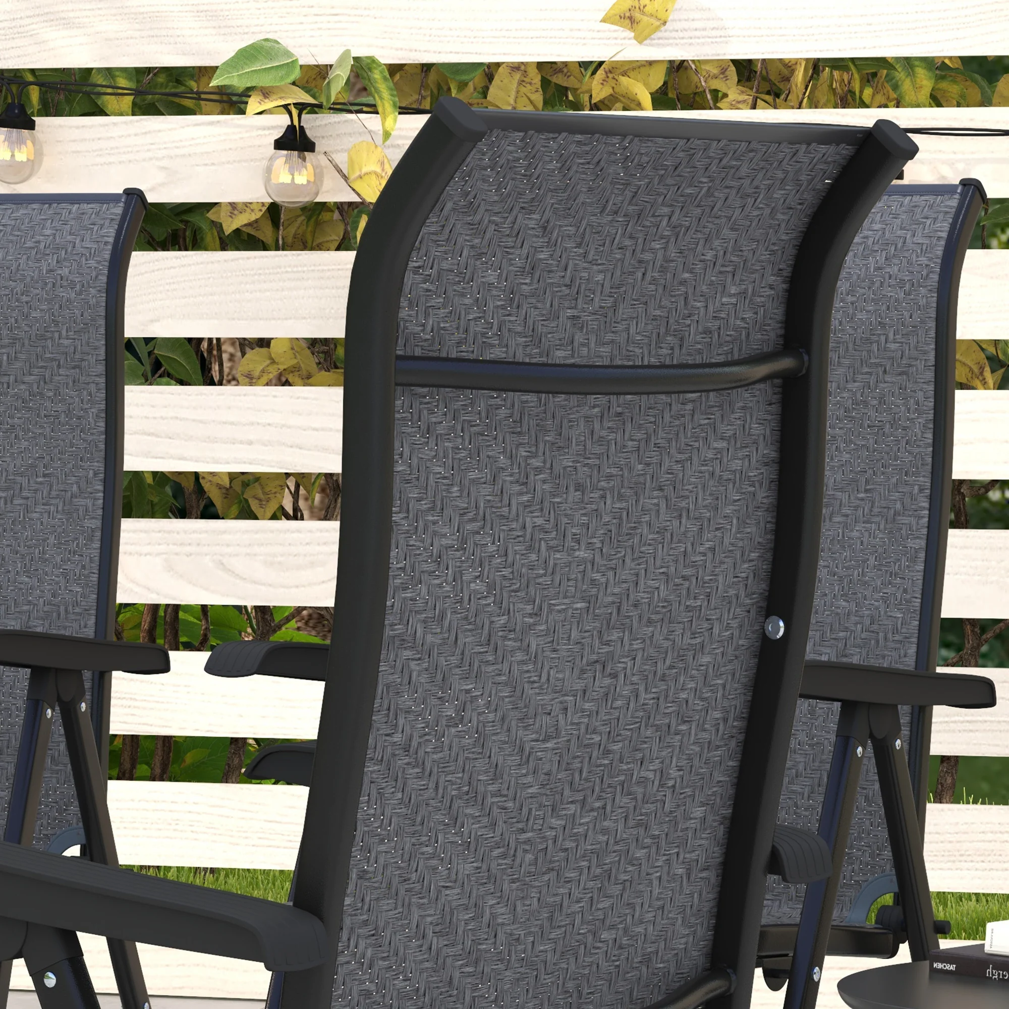 Outsunny Set of 4 Outdoor Rattan Folding Chair w/ Adjustable Backrest Grey - Image 8
