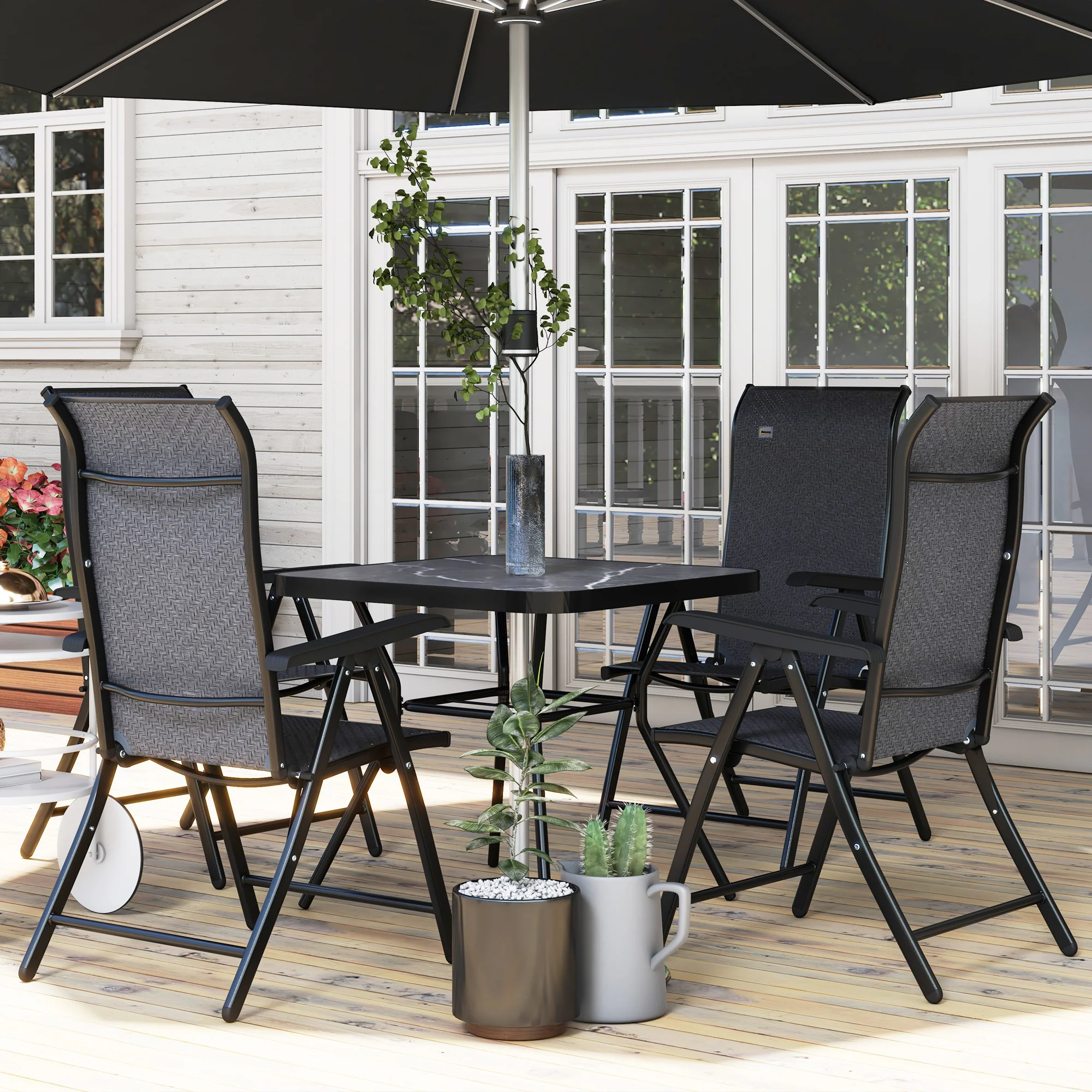 Outsunny Set of 4 Outdoor Rattan Folding Chair w/ Adjustable Backrest Grey - Image 9
