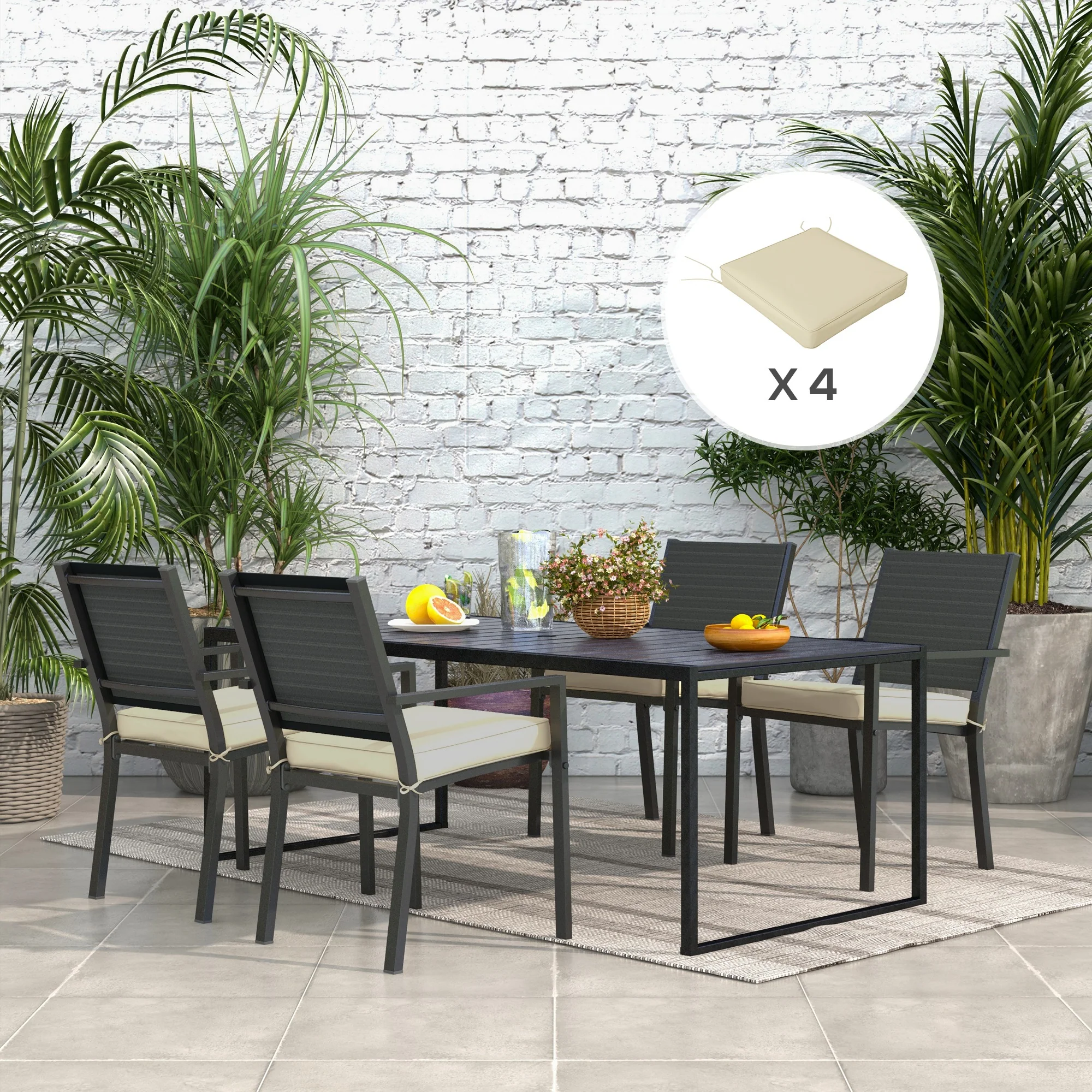 Outsunny Set of 4 Outdoor Seat Cushion with Ties, for Patio Furniture, Beige - Image 2