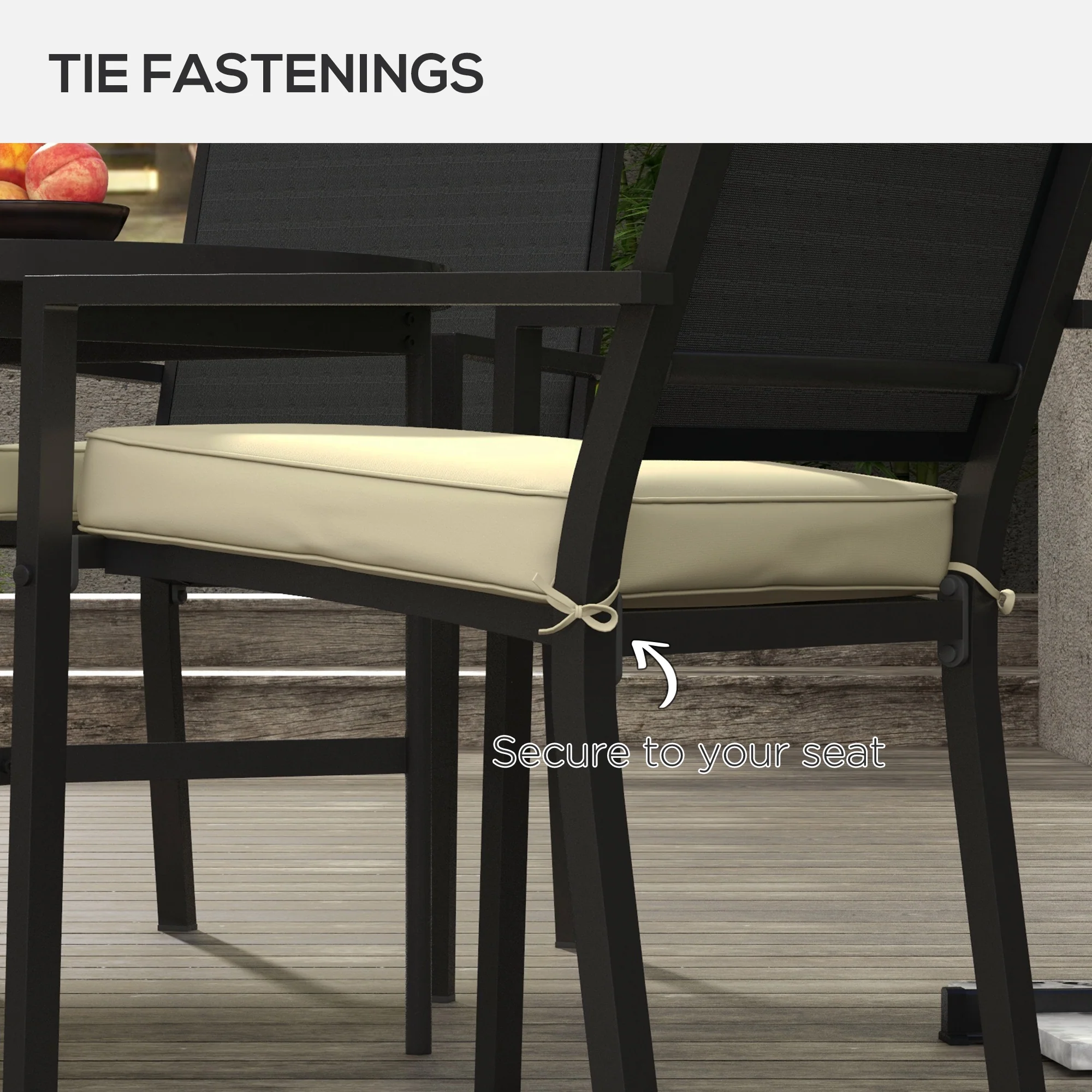 Outsunny Set of 4 Outdoor Seat Cushion with Ties, for Patio Furniture, Beige - Image 4
