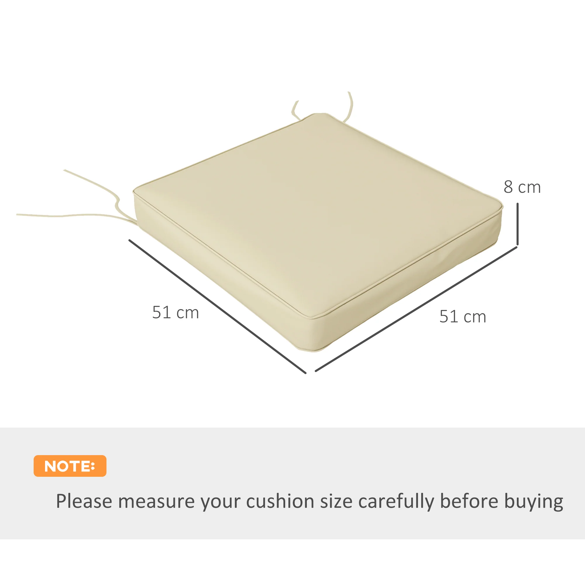 Outsunny Set of 4 Outdoor Seat Cushion with Ties, for Patio Furniture, Beige - Image 5