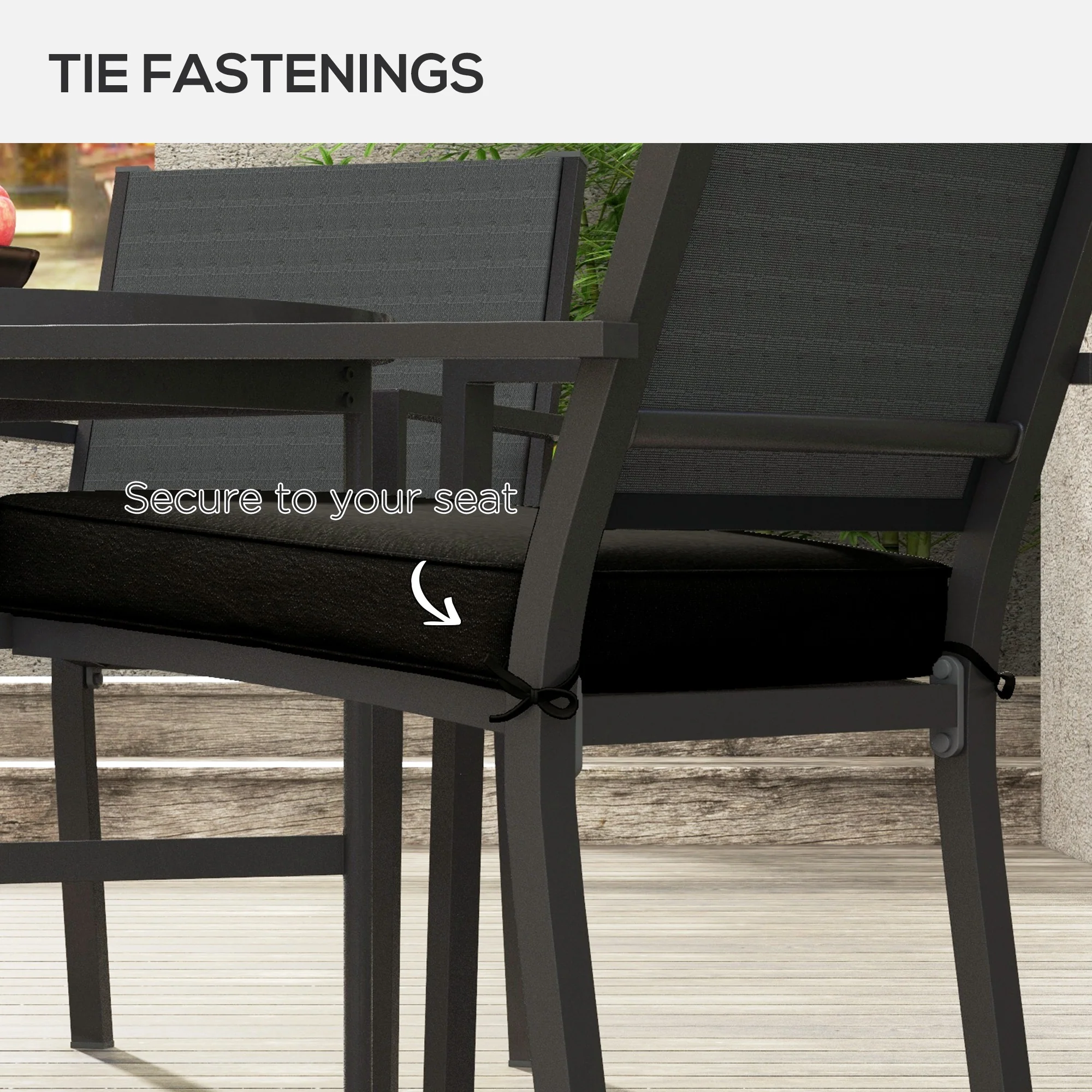 Outsunny Set of 4 Outdoor Seat Cushion with Ties, for Patio Furniture, Black - Image 4