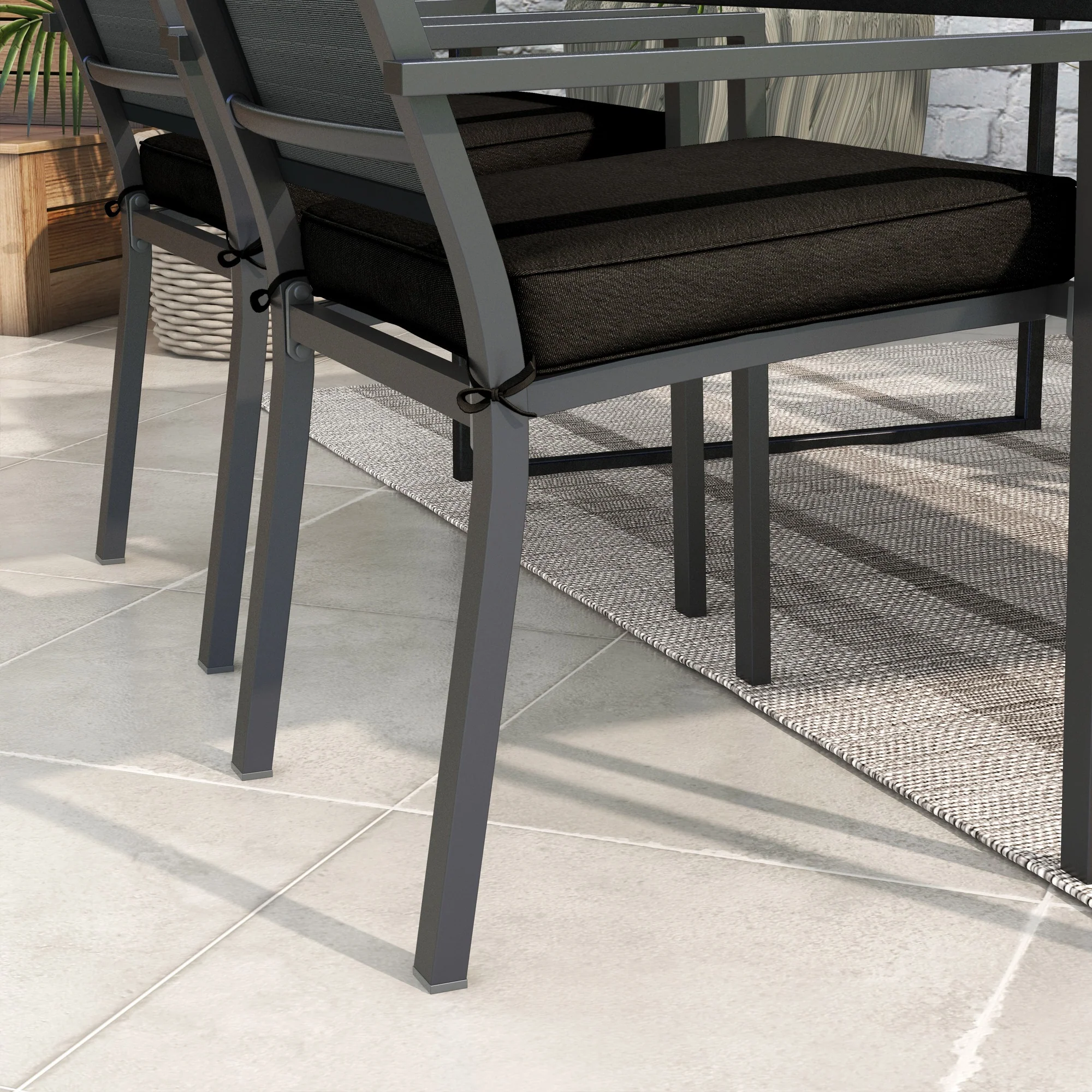 Outsunny Set of 4 Outdoor Seat Cushion with Ties, for Patio Furniture, Black - Image 7